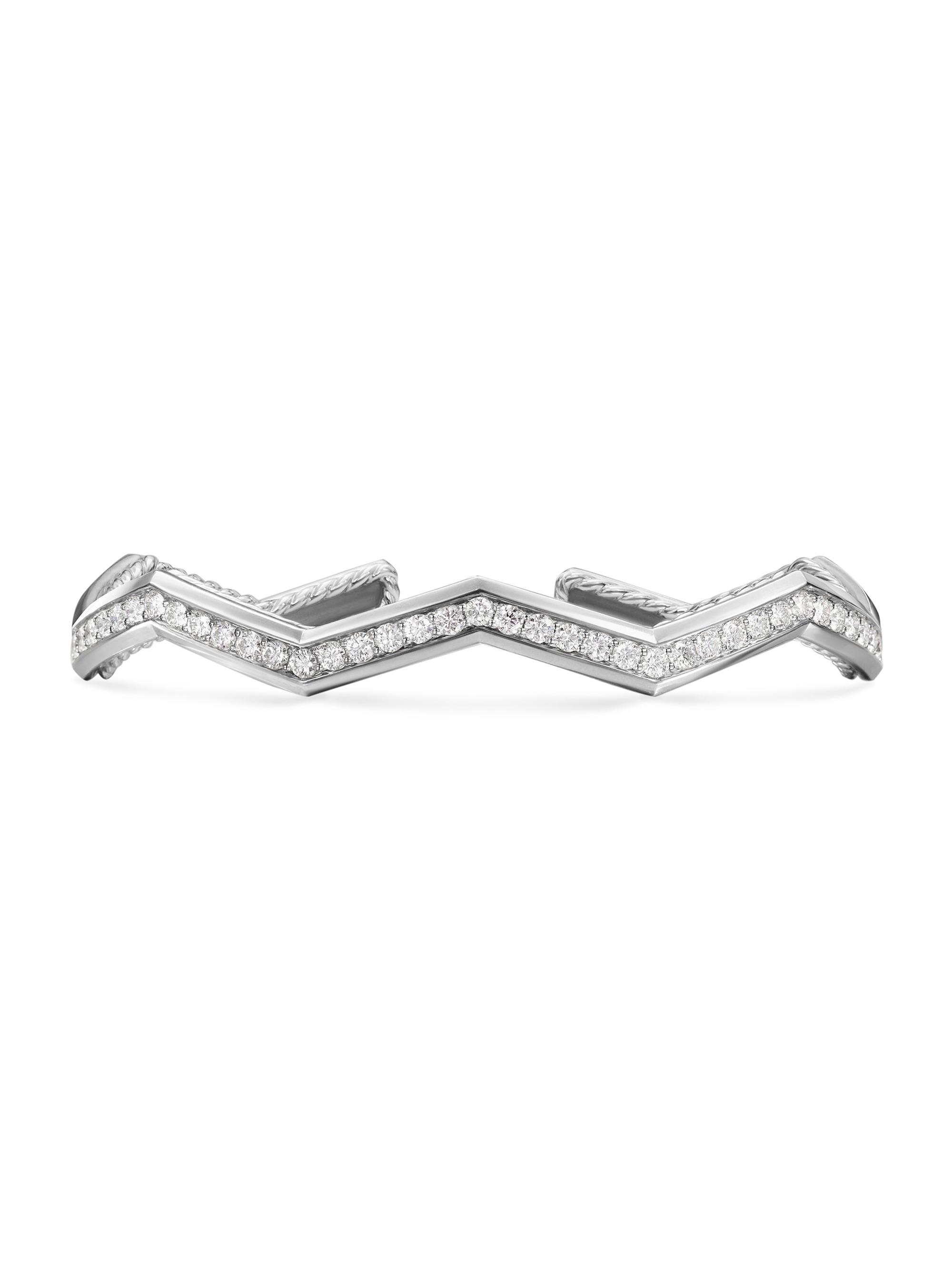 David Yurman Women's Zig Zag Stax Cuff Bracelet in Sterling Silver - Diamond