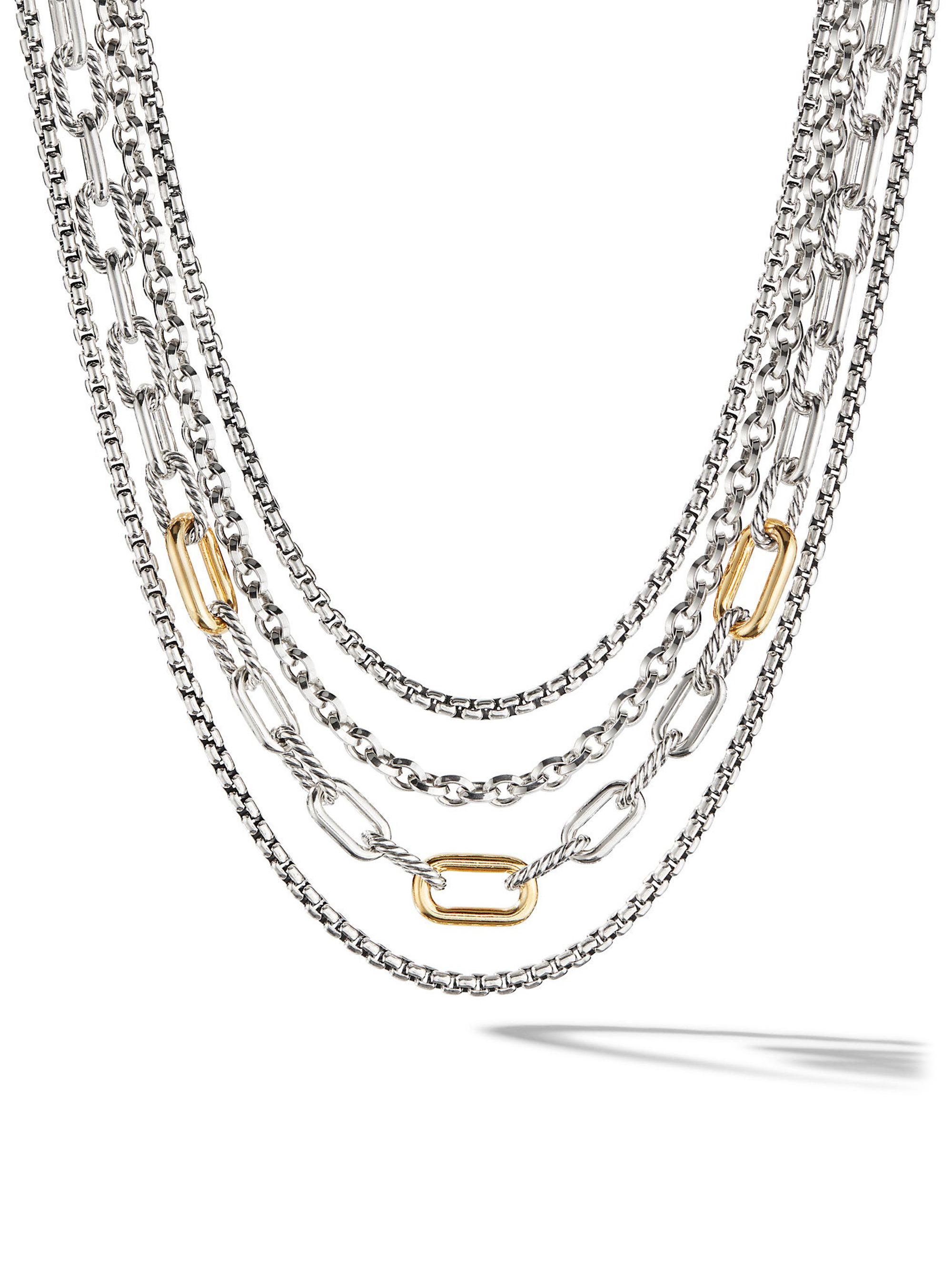 David Yurman Women's Four Row Mixed Chain Bib Necklace in Sterling Silver with 18K Yellow Gold - Silver