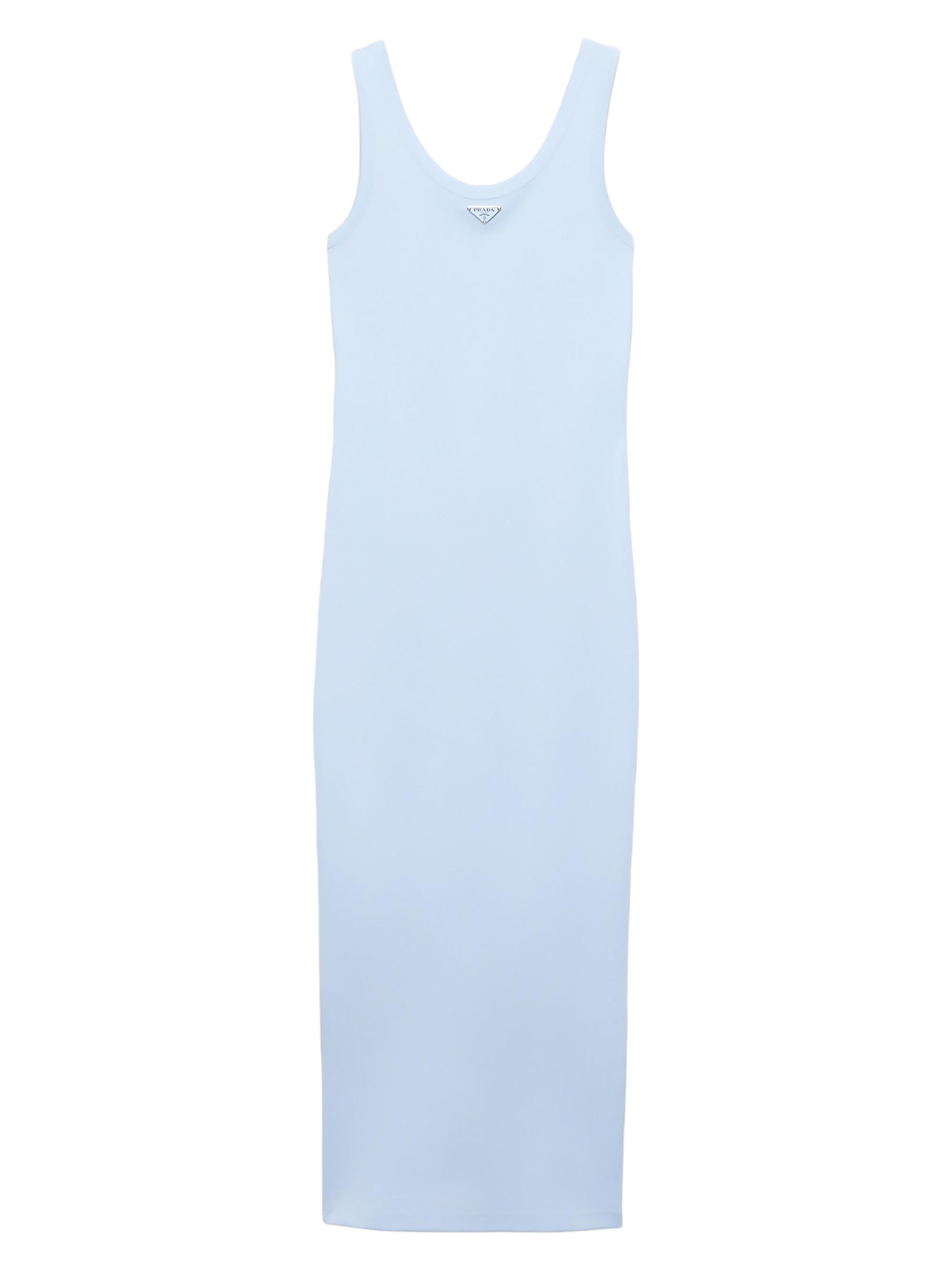 Prada Women's Ribbed Knit Cotton Dress - Light Blue