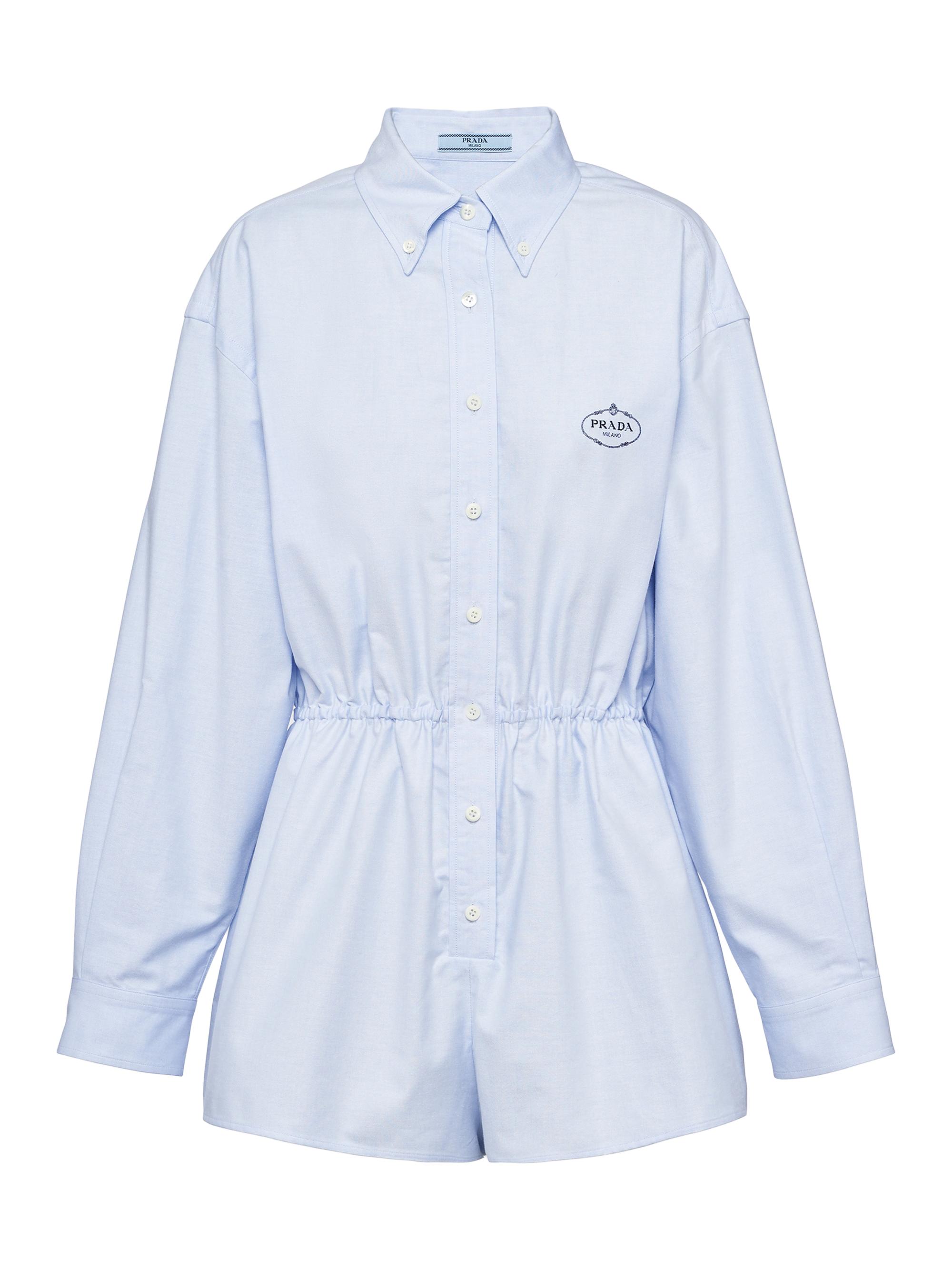 Prada Women's Embroidered Oxford Cotton Jumpsuit - Blue