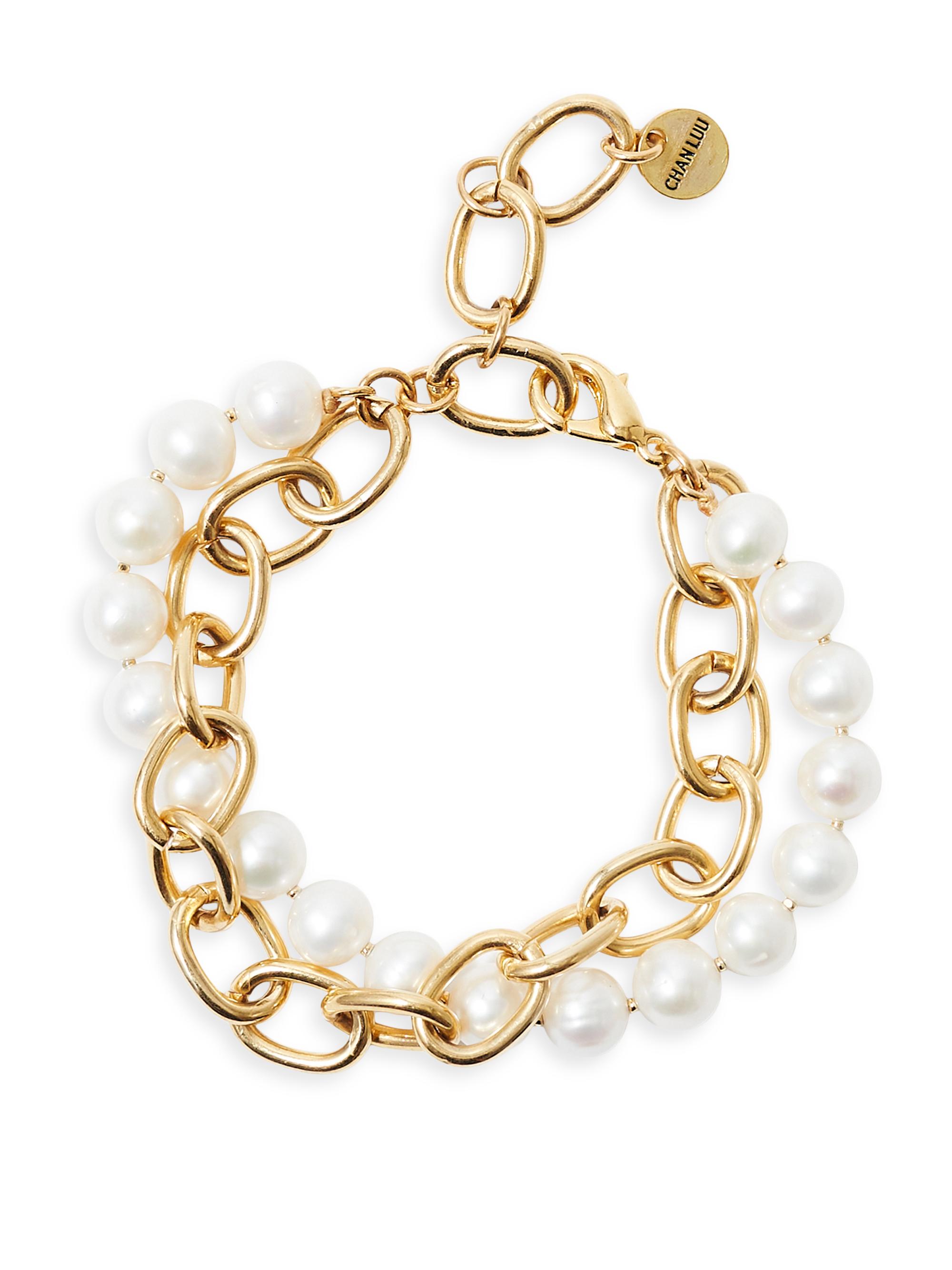 Chan Luu Women's 18K-Gold-Plated & Turquoise Two-Strand Chain Bracelet - White Pearl