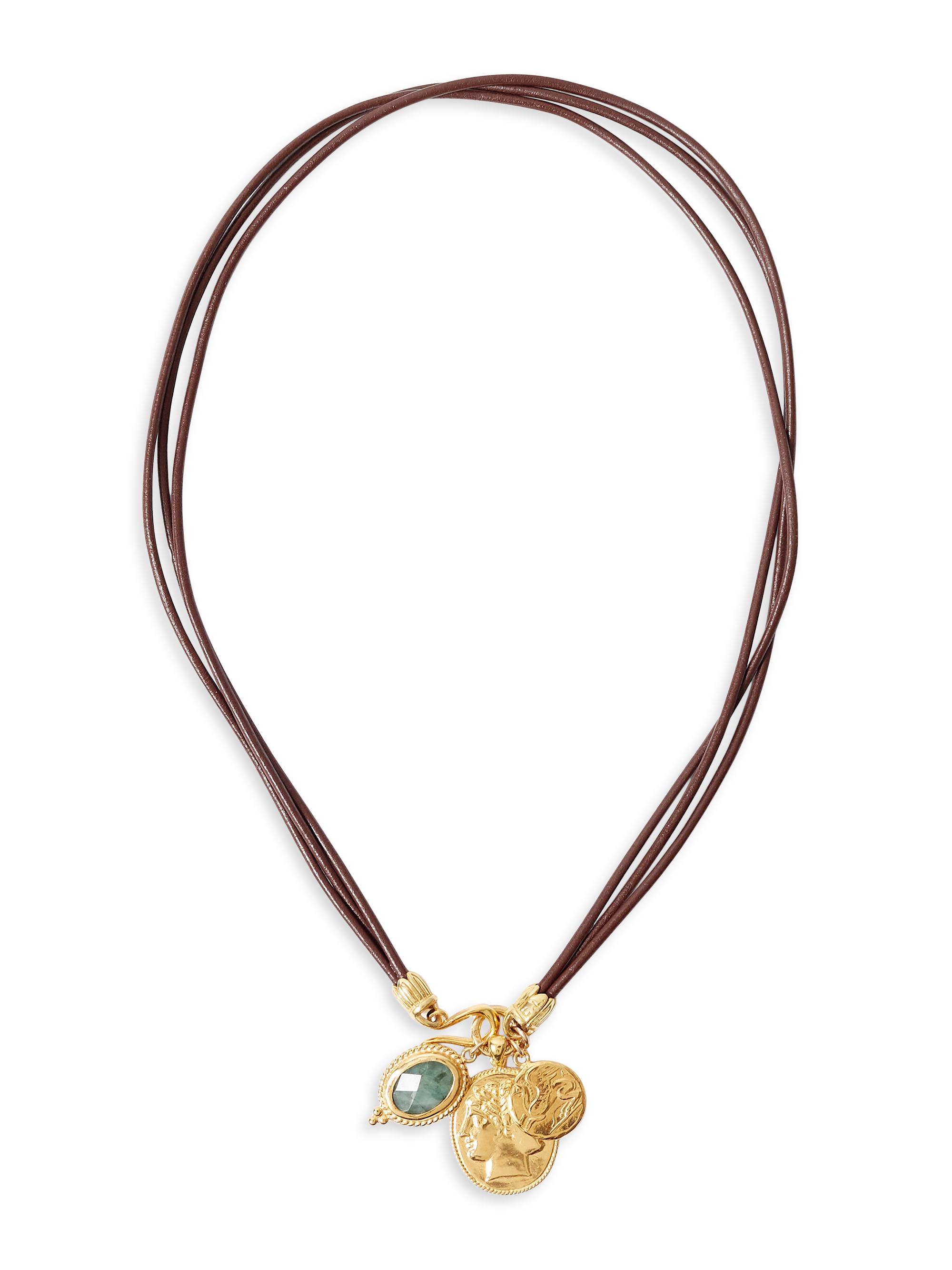 Chan Luu Women's 18K-Gold-Plated, Leather & Emerald Triple Pendant Necklace - Emerald Mix