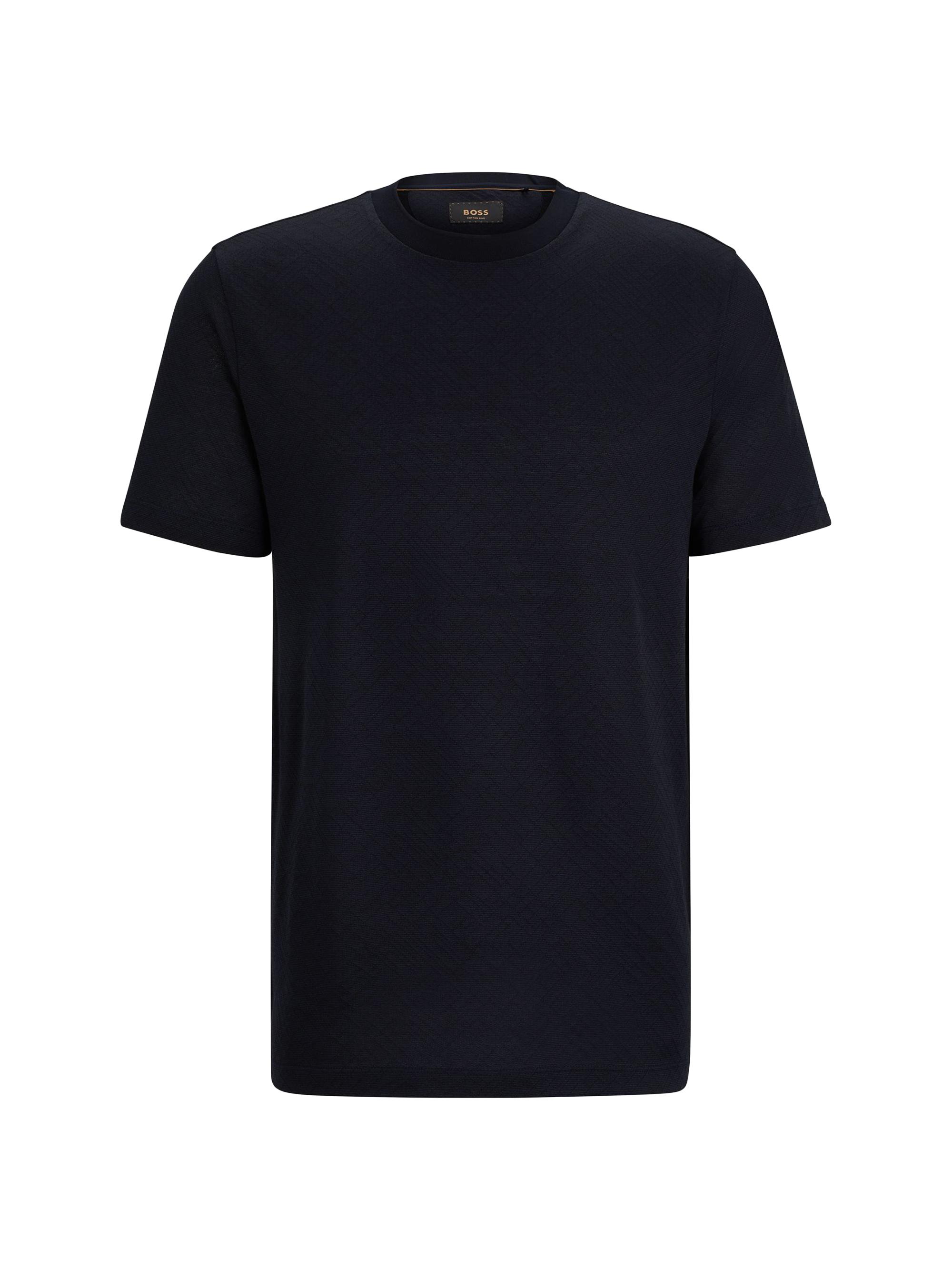 BOSS Men's Cotton-Silk Regular-Fit T-Shirt - Dark Blue