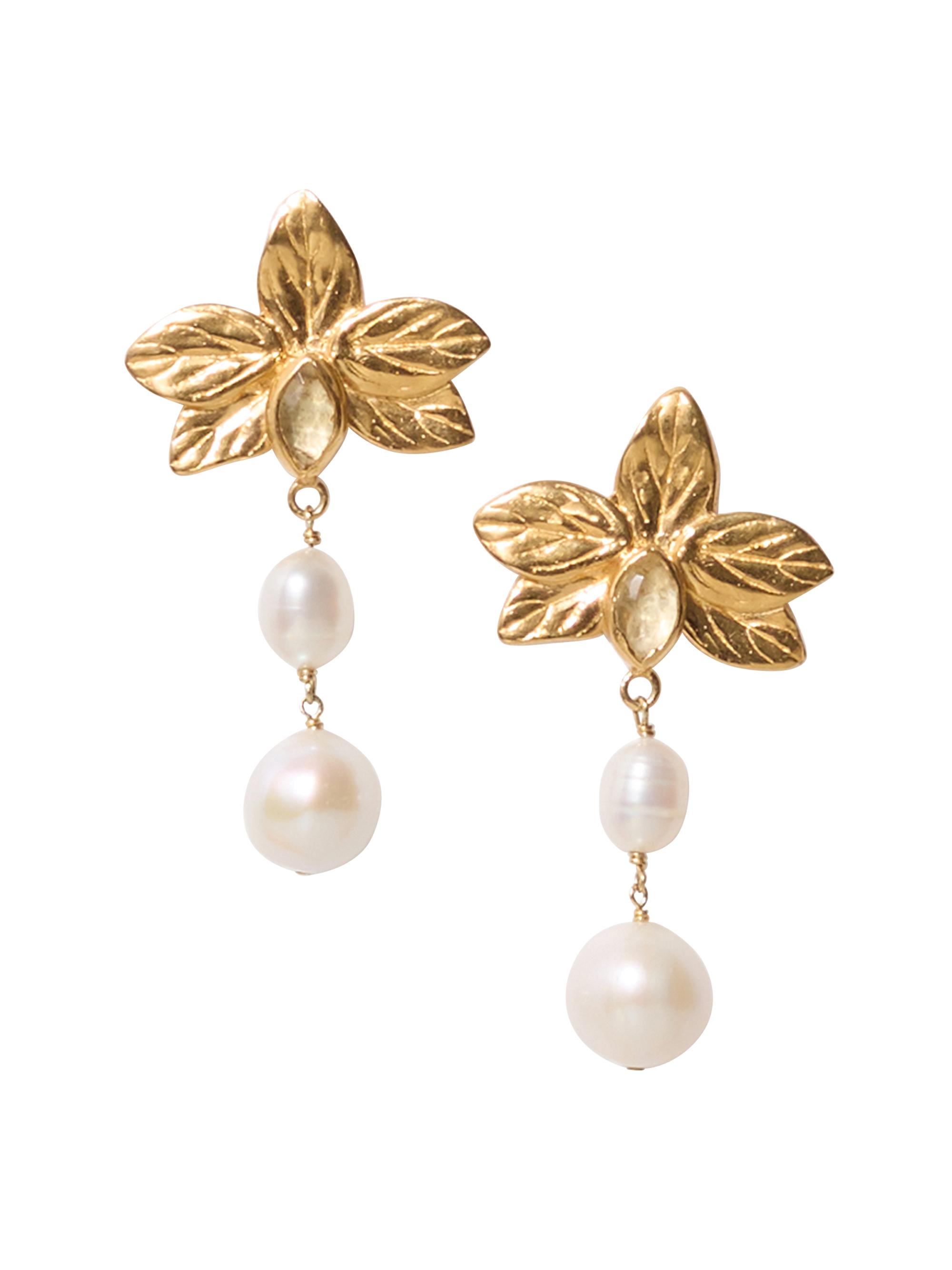 Chan Luu Women's 18K-Gold-Plated, Freshwater Pearl & Citrine Flower Drop Earrings - White Pearl