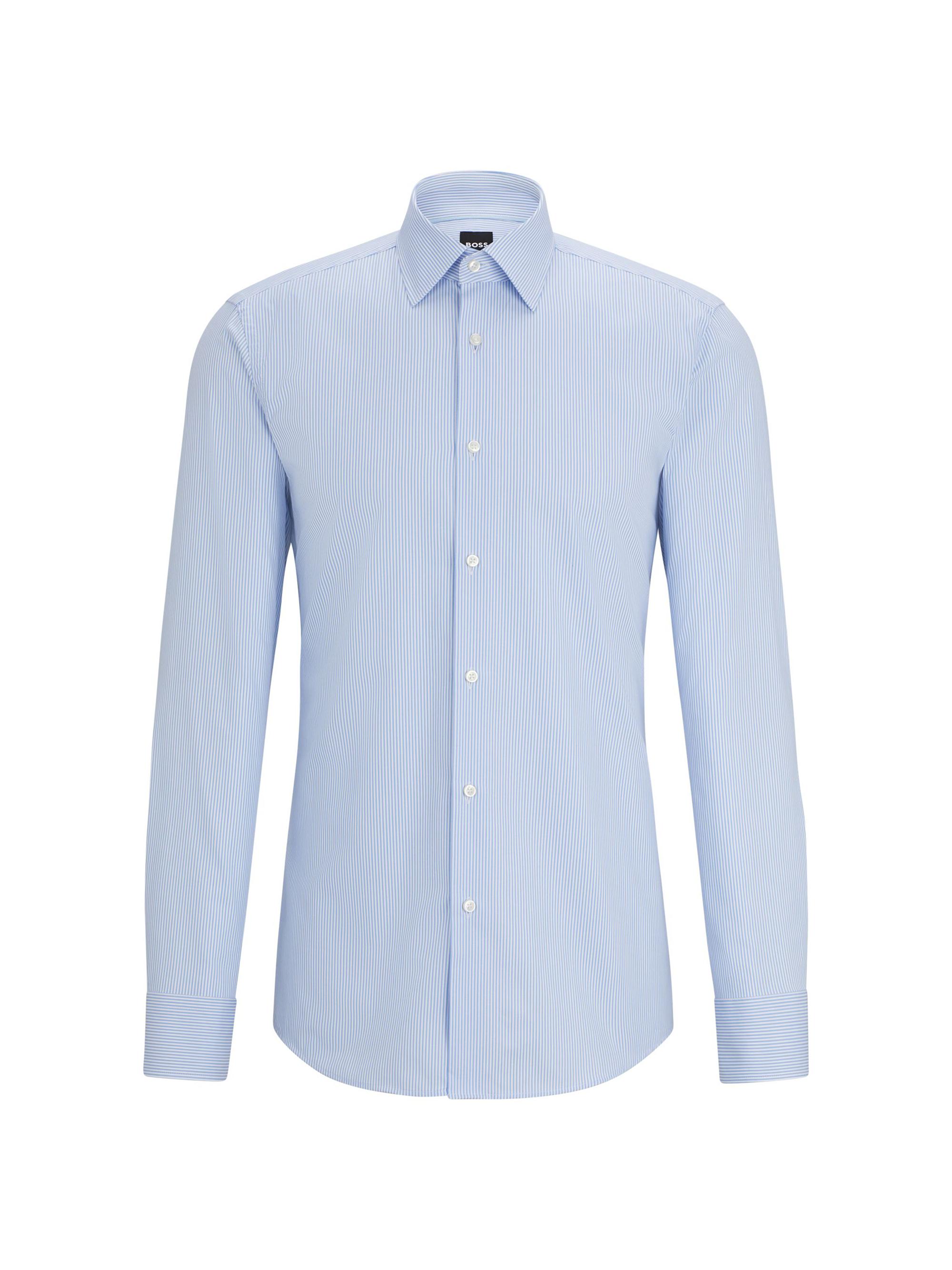 BOSS Men's Slim Fit Shirt in Floral Print Cotton Dobby - Light Blue