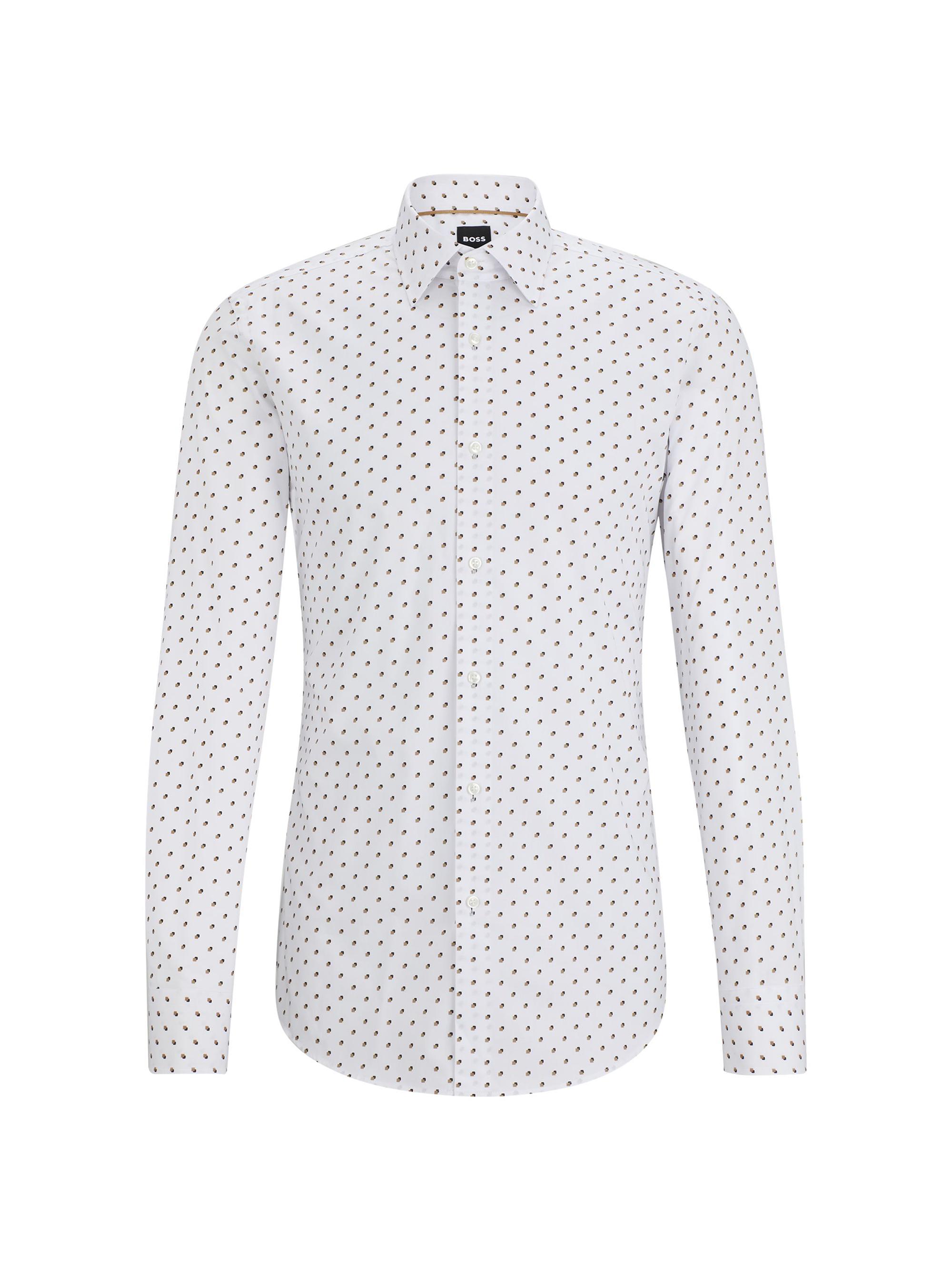 BOSS Men's Slim Fit Shirt in Printed Stretch Cotton - White