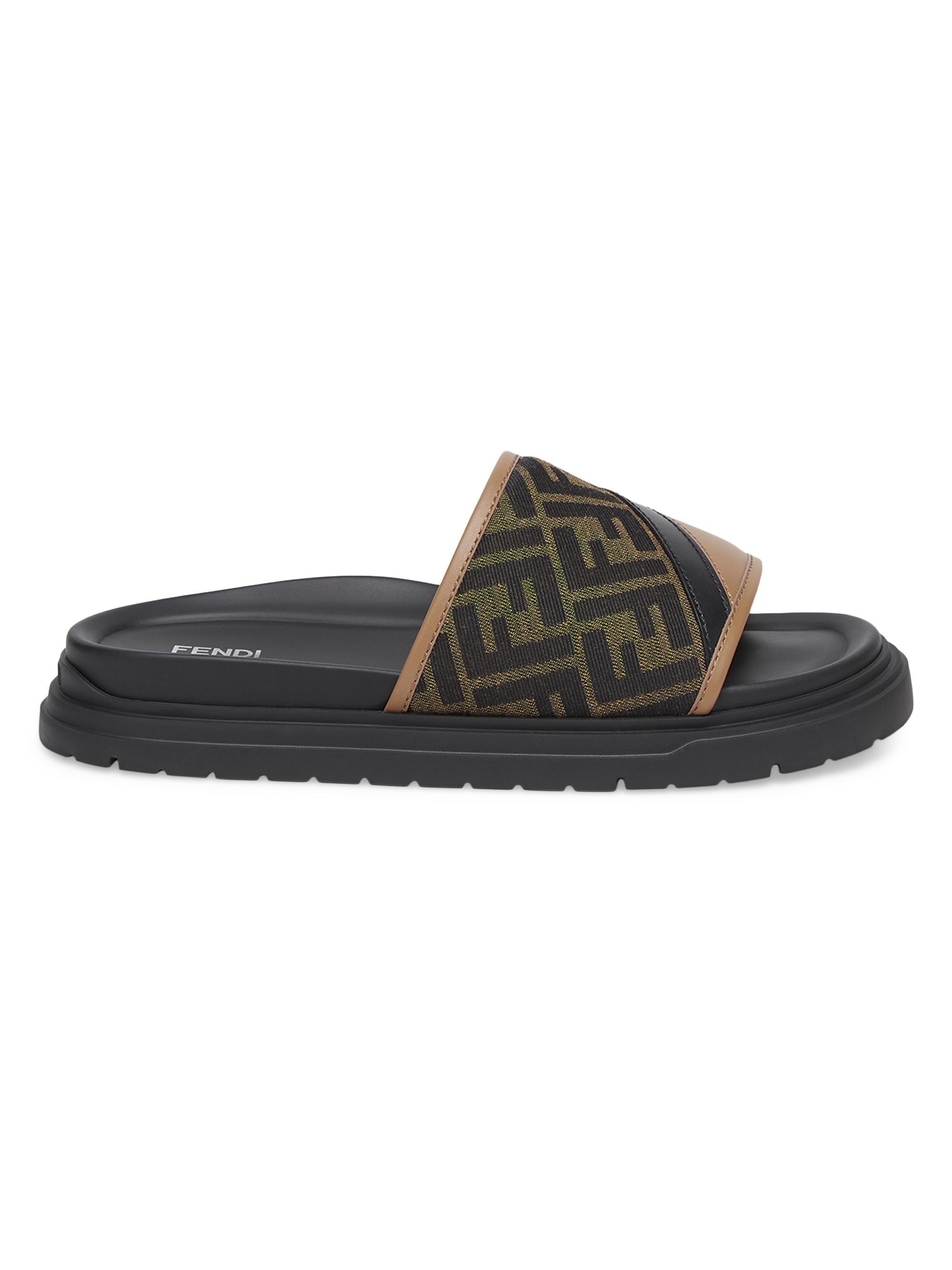 Fendi Men's Logo Sandals - Charcoal