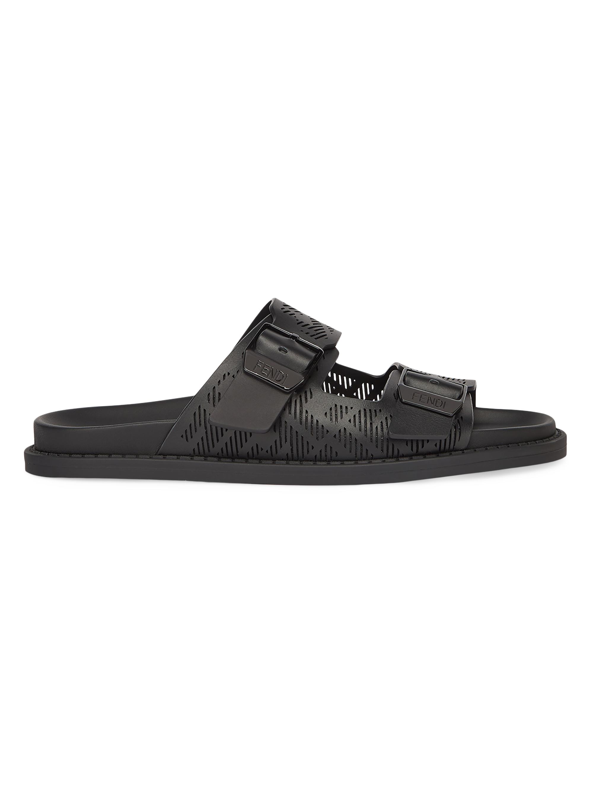 Fendi Men's Logo Leather Sandals - Nero