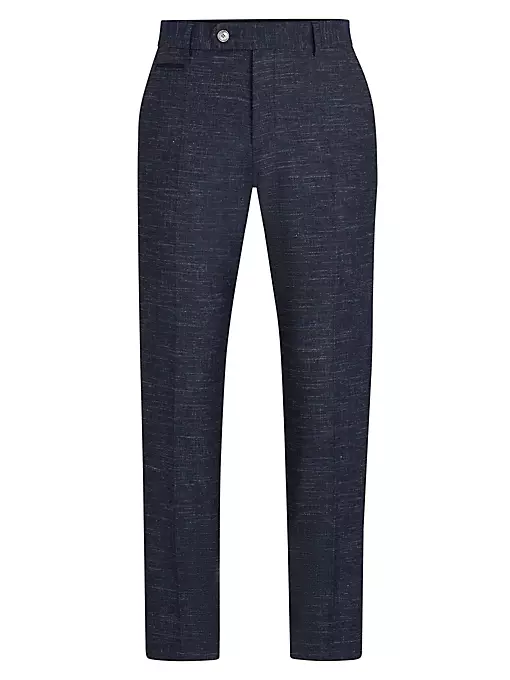 BOSS - Slim Fit Trousers in a Patterned Wool Blend