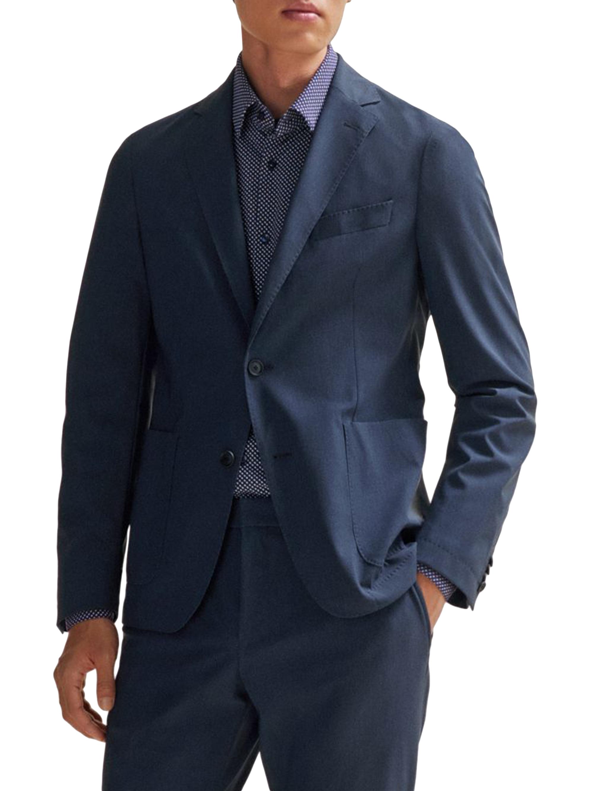 BOSS Men's Slim-Fit Jacket in Micro-Patterned Jersey - Dark Blue