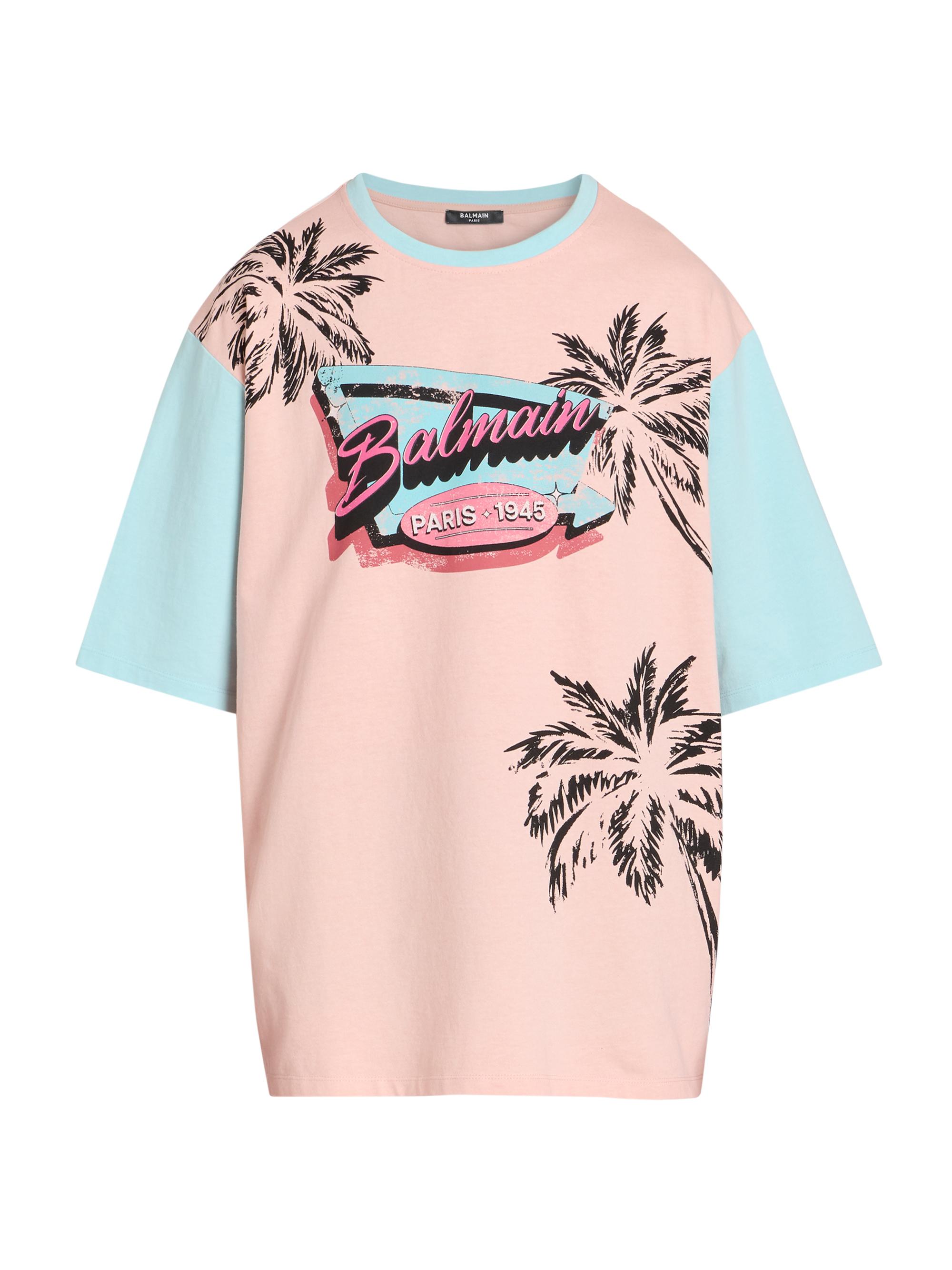 Balmain Men's Miami Cotton Oversized T-Shirt - Salmon Blue