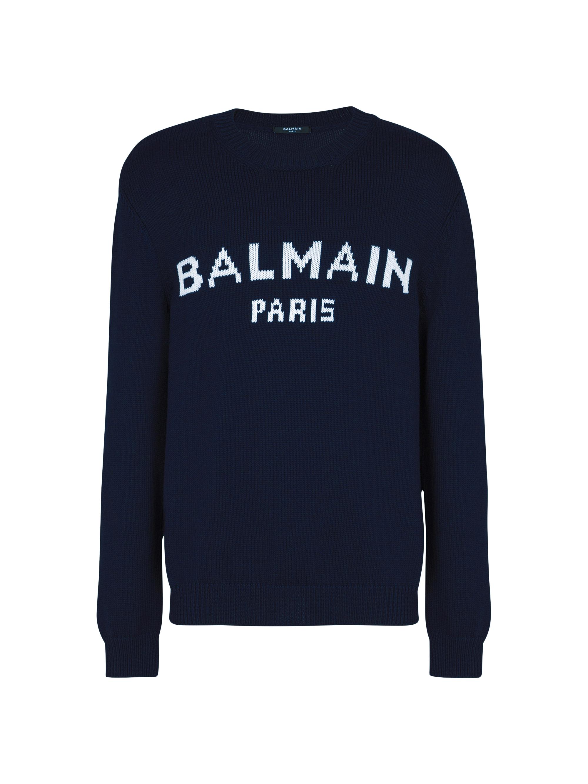 Balmain Men's Logo Wool-Blend Sweater - Bleu Marine Blanc