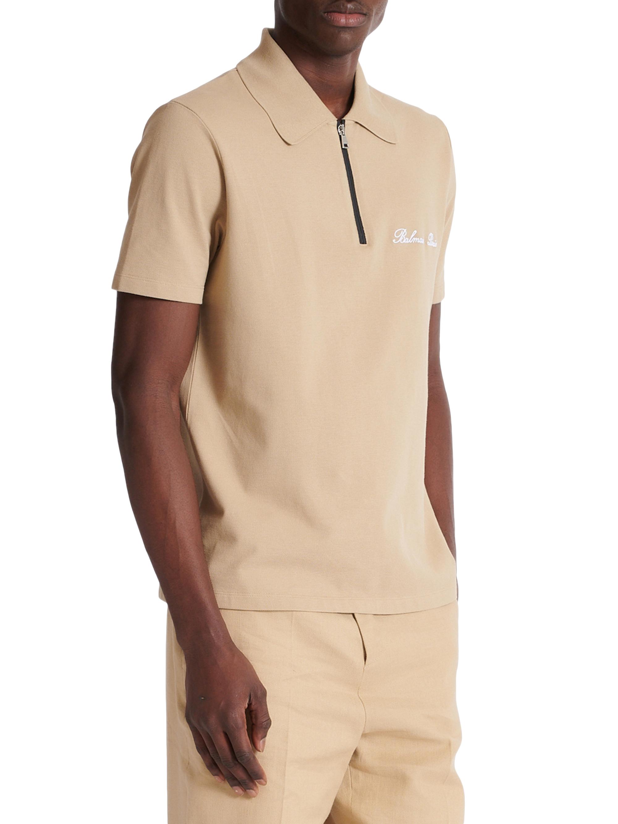 Balmain Logo-Embroidered Cotton Quarter-Zip Polo Shirt | Saks