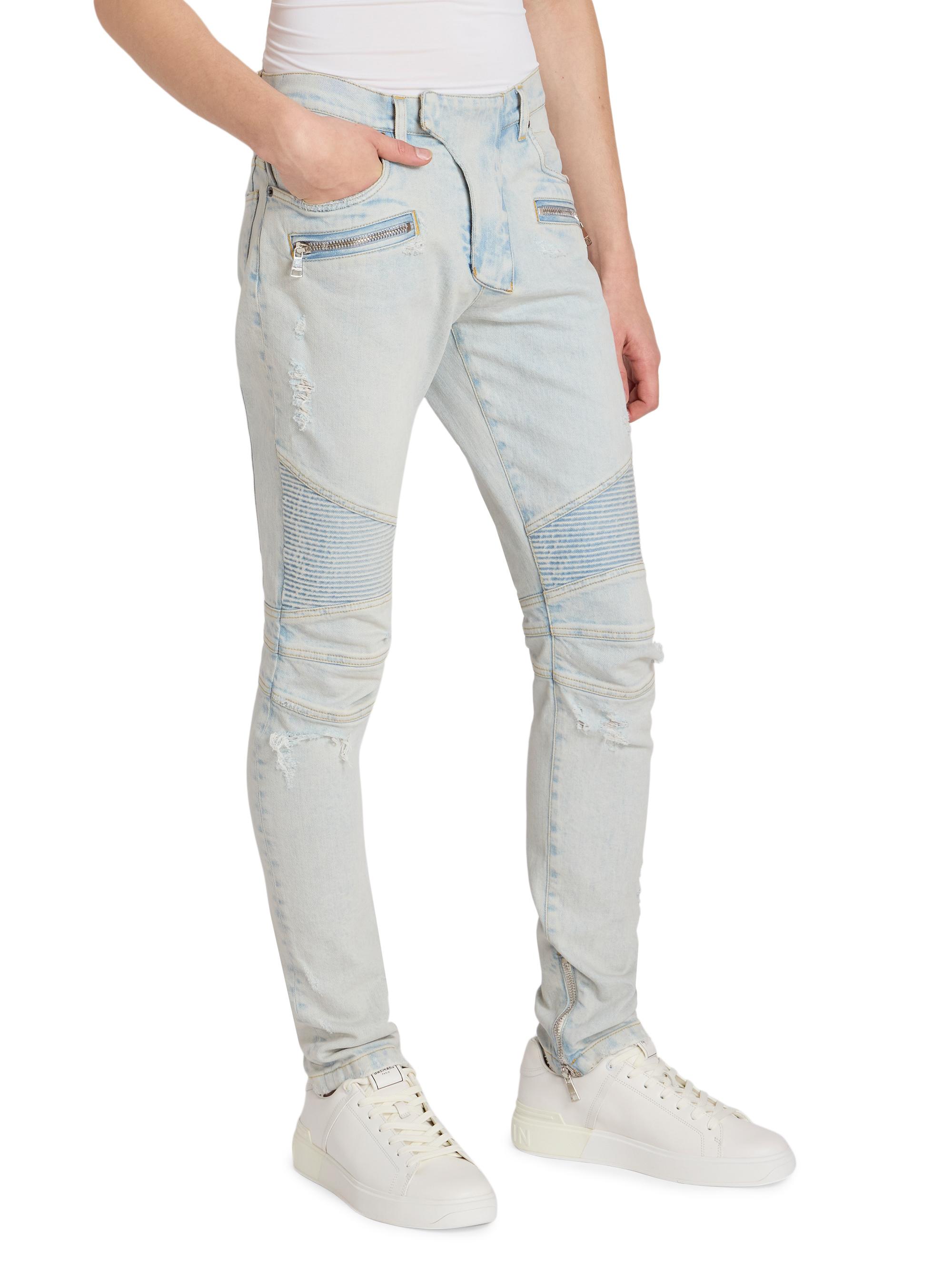 BALMAIN Biker ZIP Jean レオパード デニム ジーンズ 11oz ファッション BALMAIN Biker ZIP Jean レオパード デニム ジーンズ