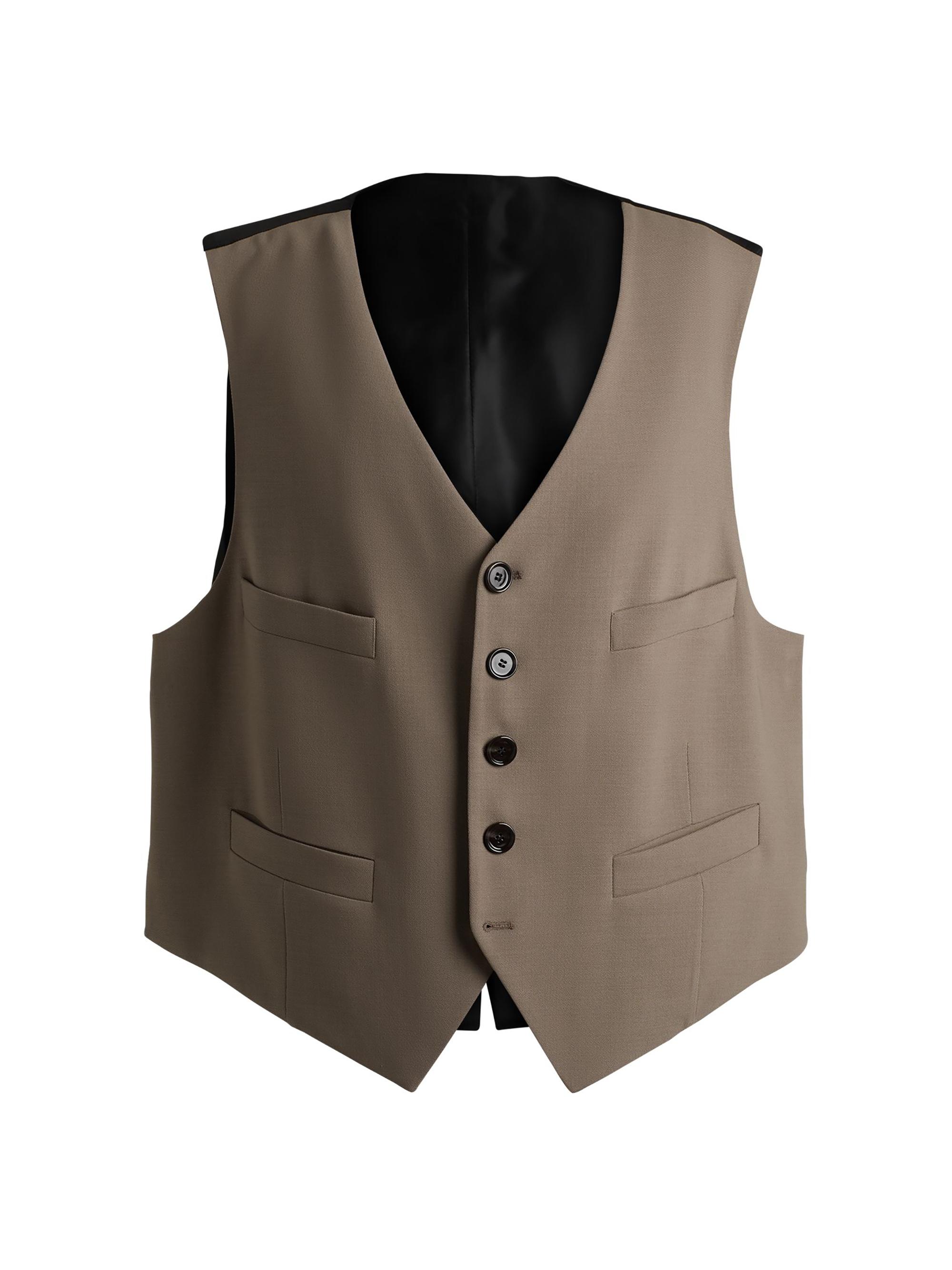 BOSS Men's Five-Button Waistcoat Wool - Beige