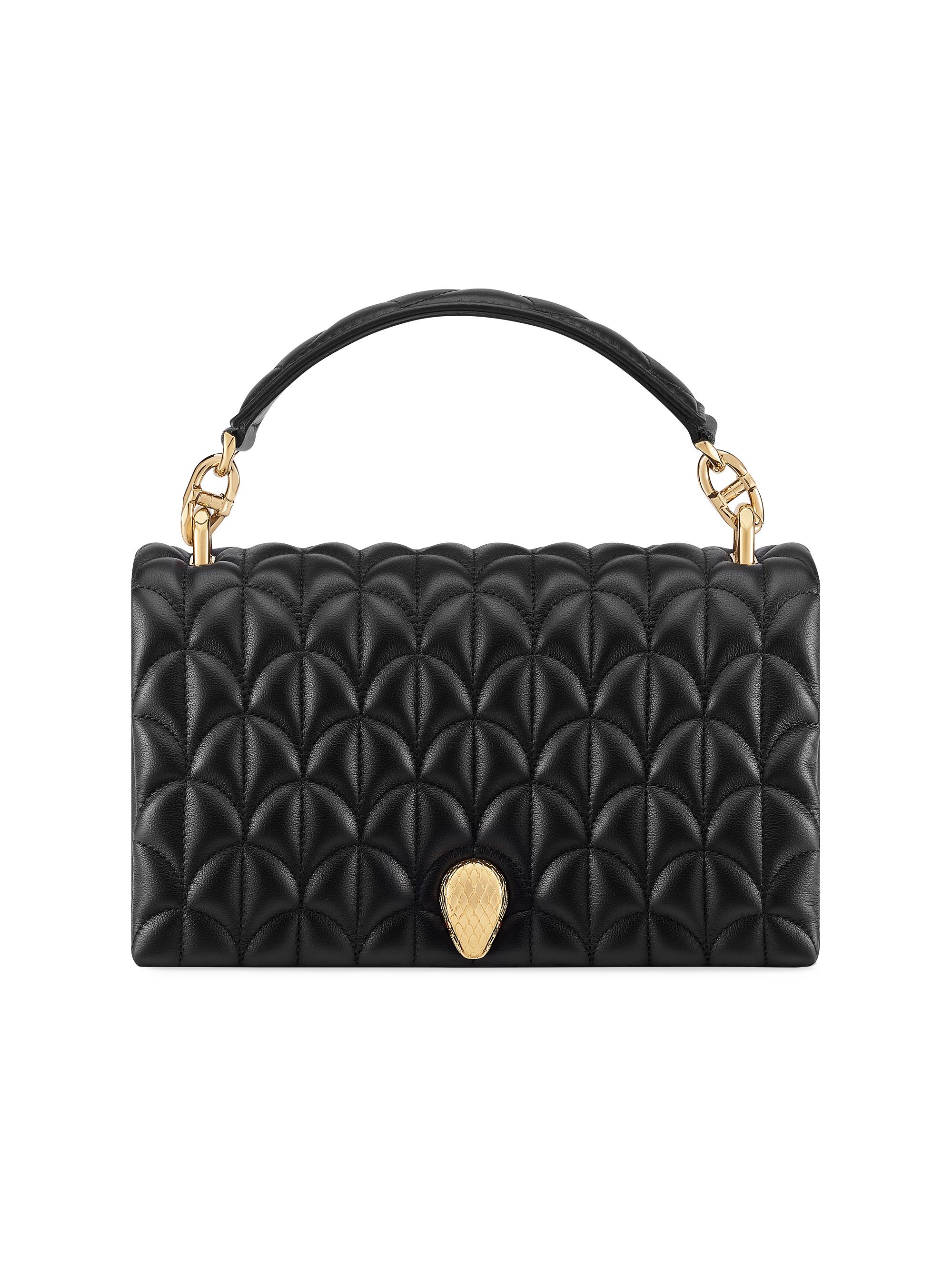 BVLGARI Women's Serpenti Cabochon Matelassé Leather Top Handle Bag - Black
