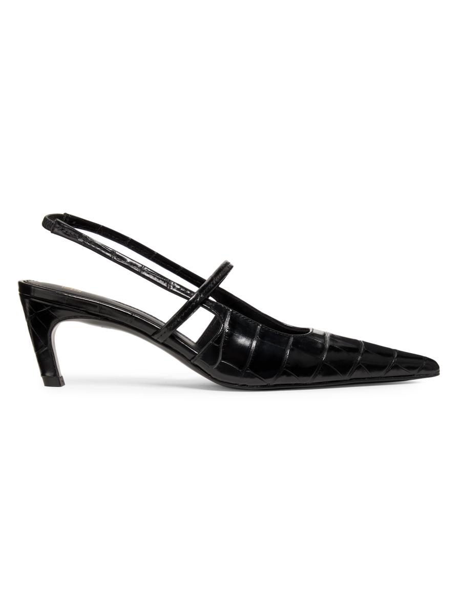 Totême Women's Sharp 50mm Croc-effect Leather Slingback Pumps In Black