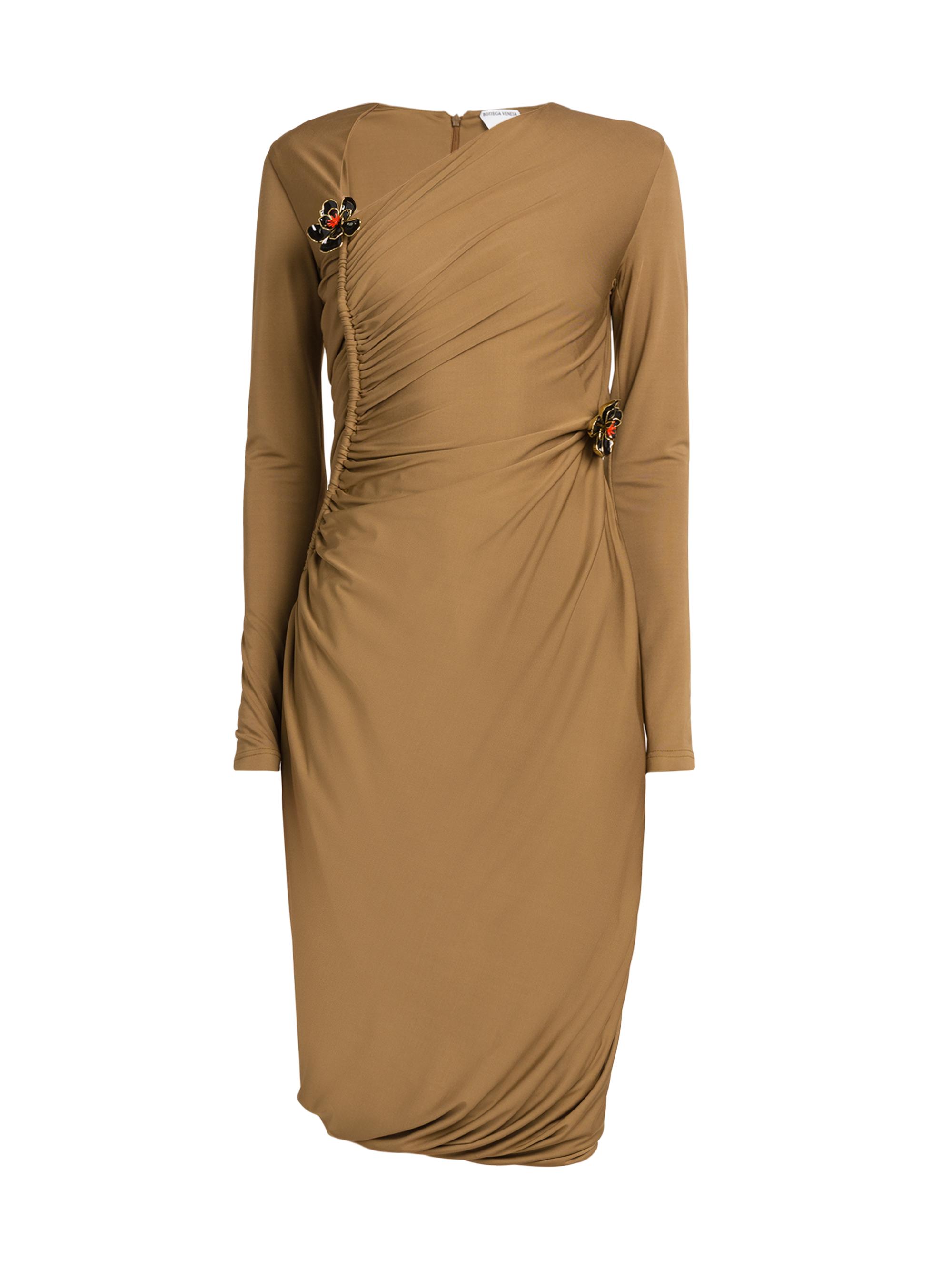 Bottega Veneta Women's Asymmetric Brooch-Embellished Midi-Dress - Acorn