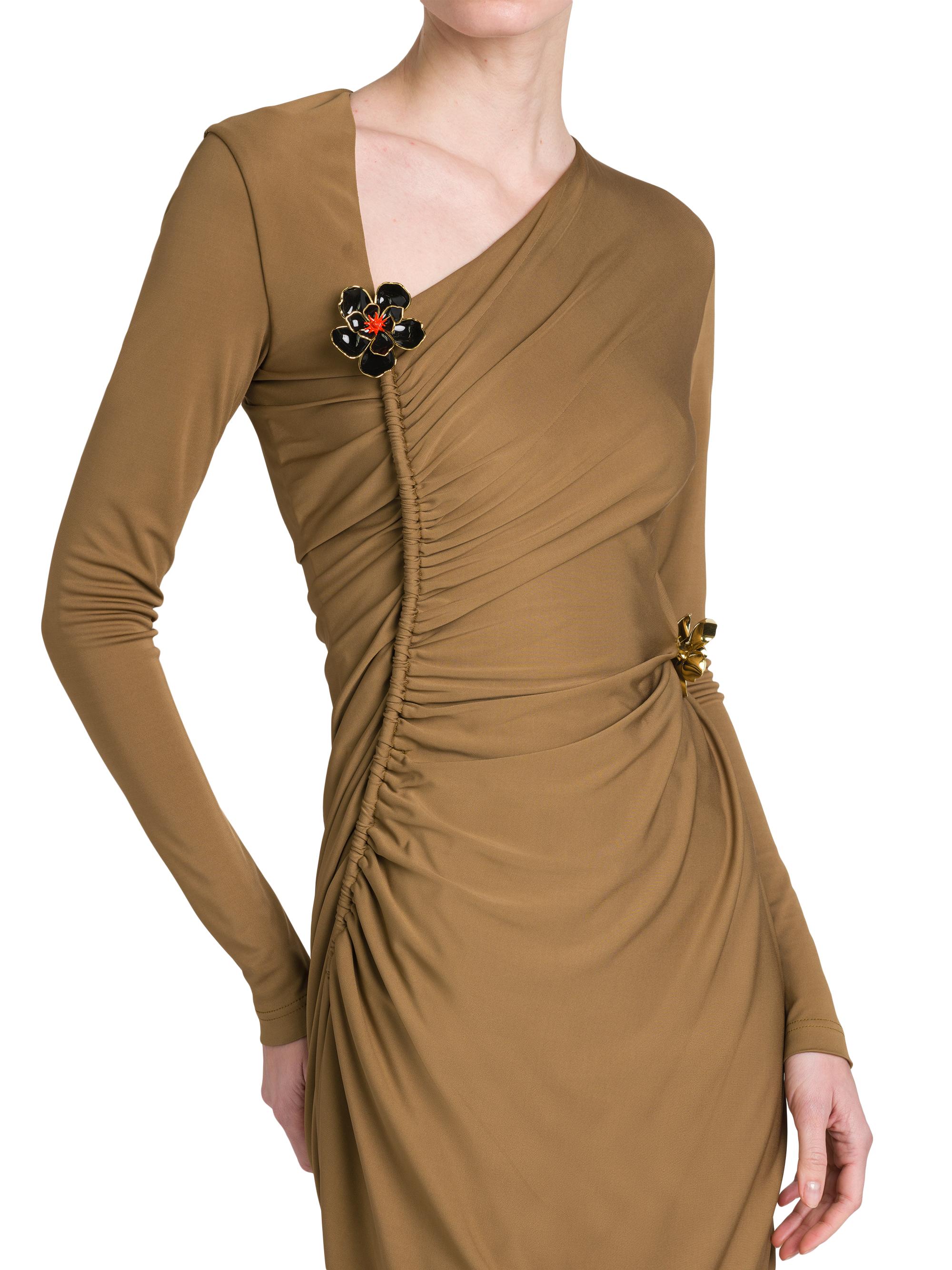 brooch ruched asymmetric dress Brooch Ruched Asymmetric Dress