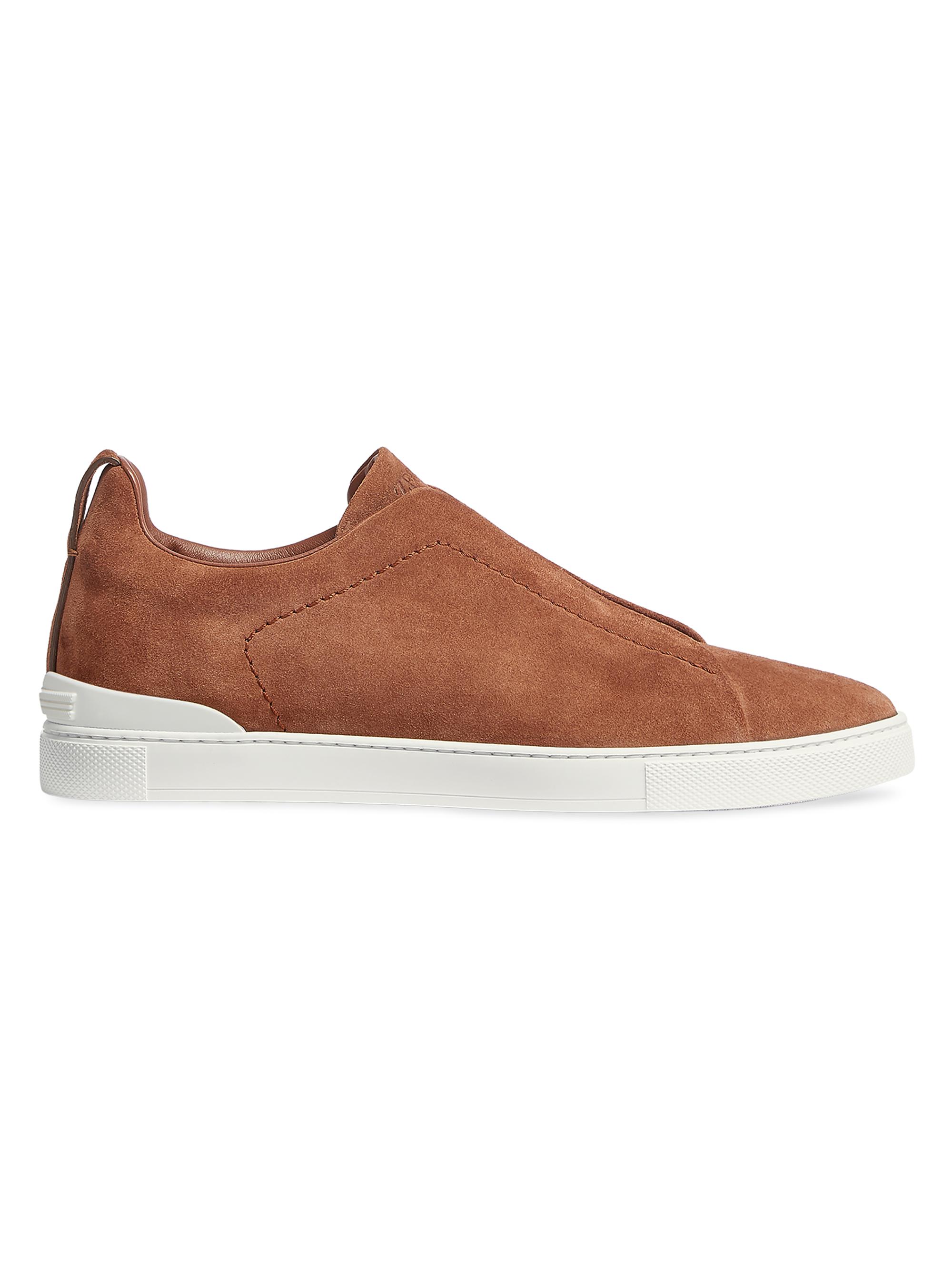 ZEGNA Men's Suede Triple Stitch Sneakers - Tobacco