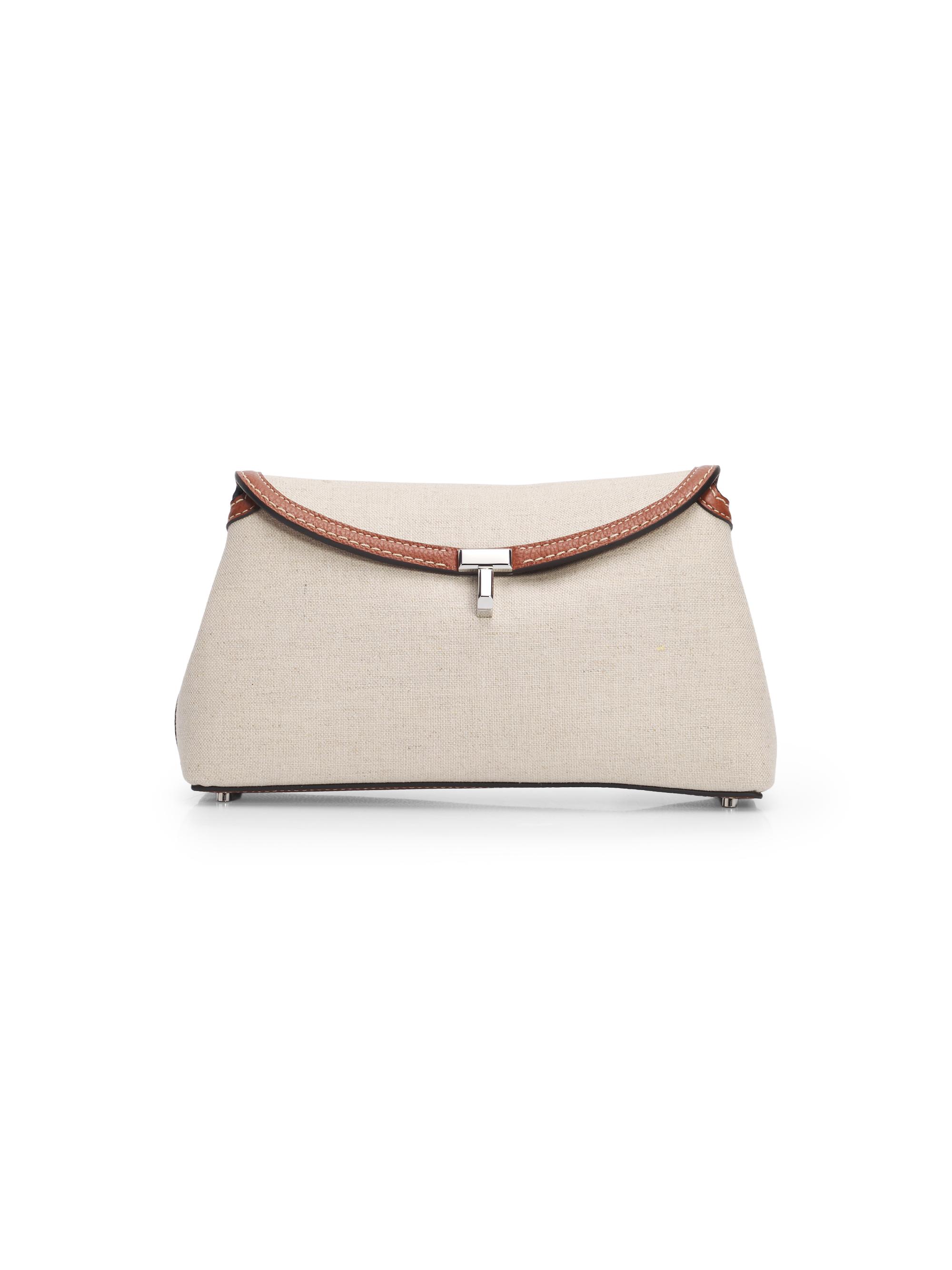 Toteme T-Lock Canvas & Leather Clutch | Saks Fifth Avenue