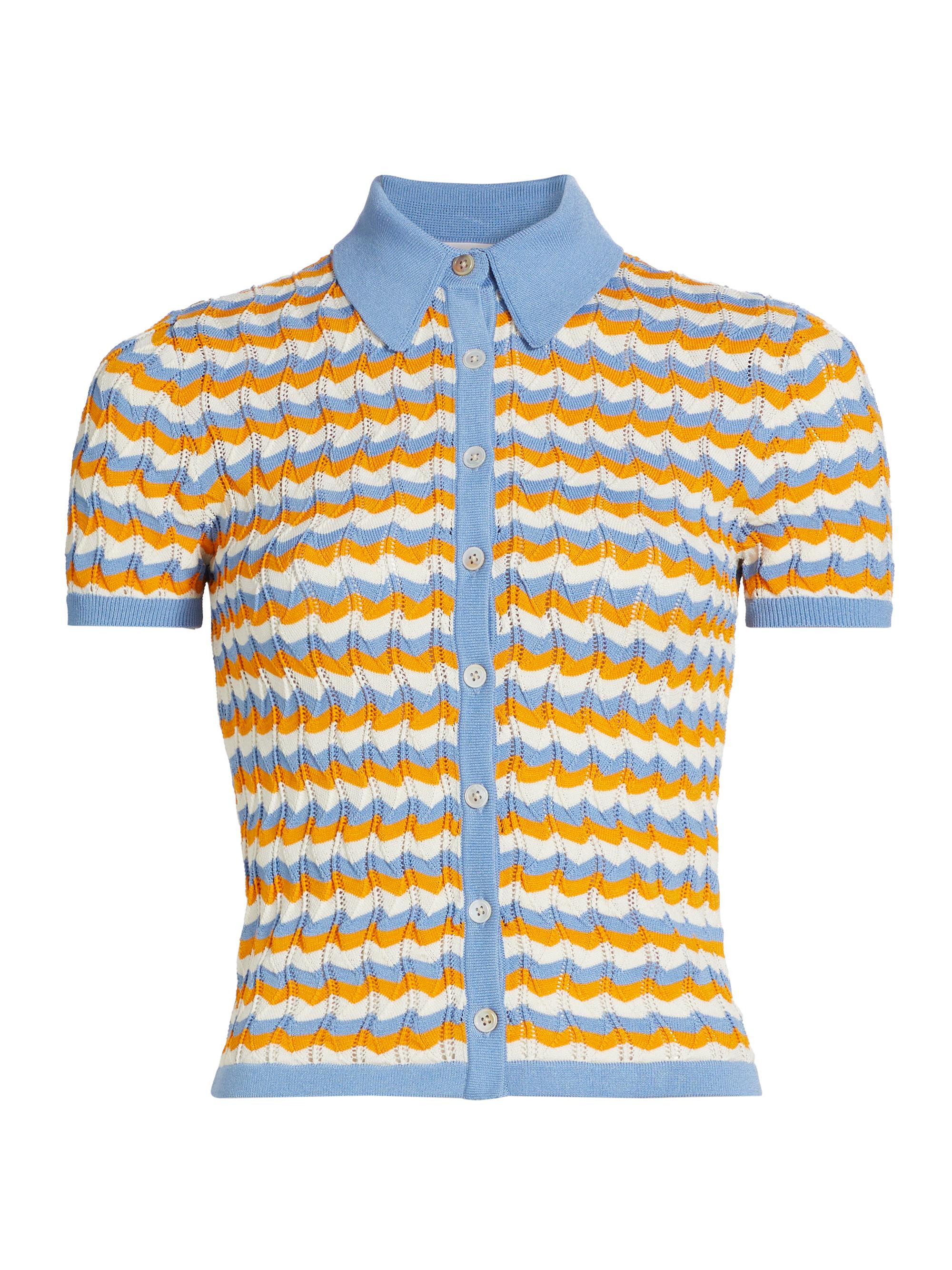 Ronny Kobo Women's Tallys Wavy Knit Polo Top - Cornflower Multi