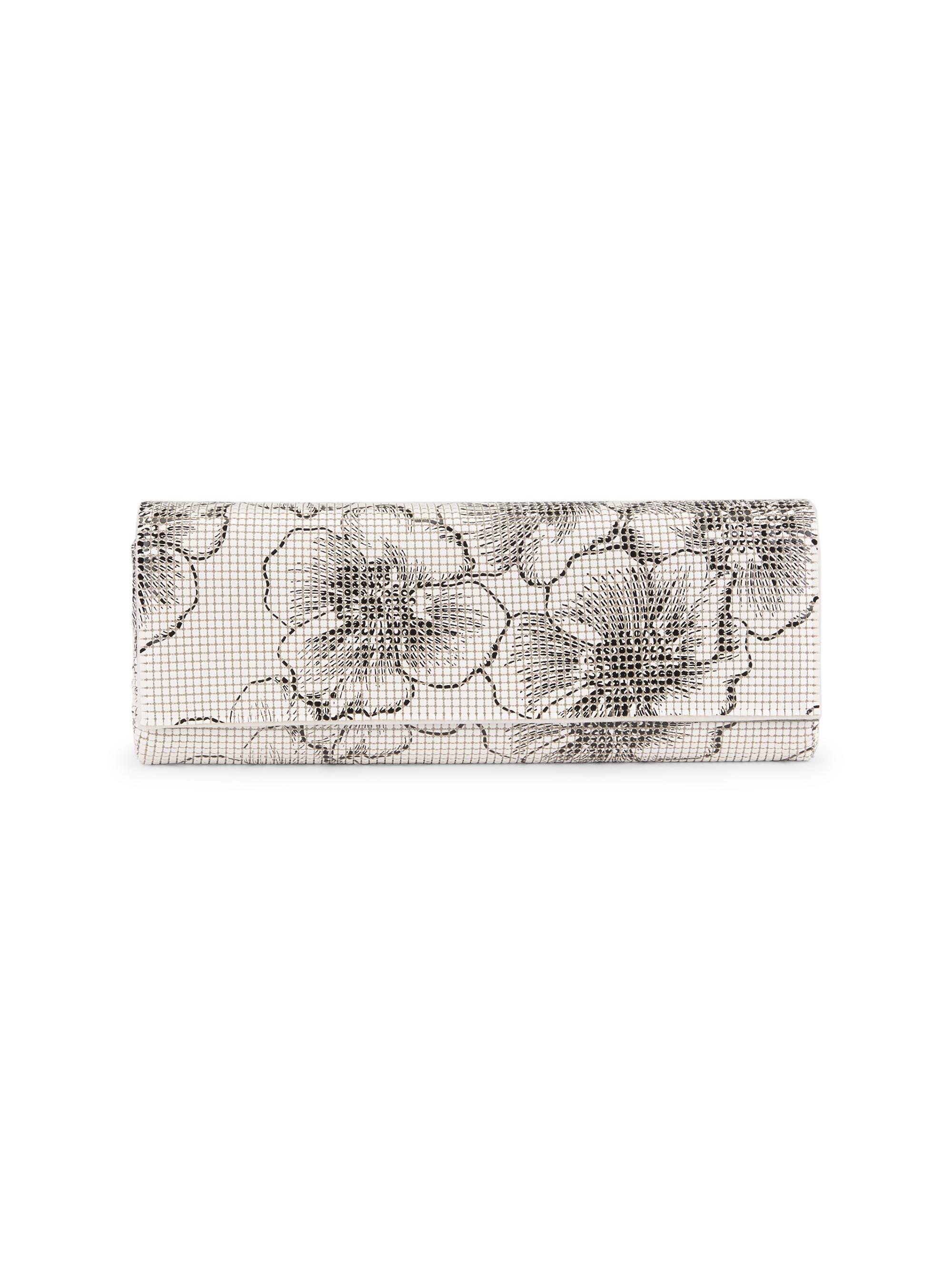 Whiting & Davis Women's Zoe Floral-Painted Mesh Clutch - Gold White Grey