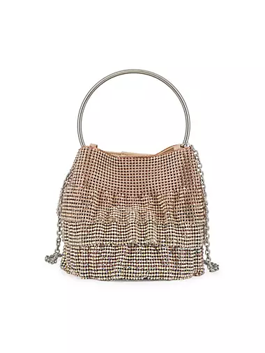 Soleil Ruffle Crystal-Embellished Mesh Bucket Bag