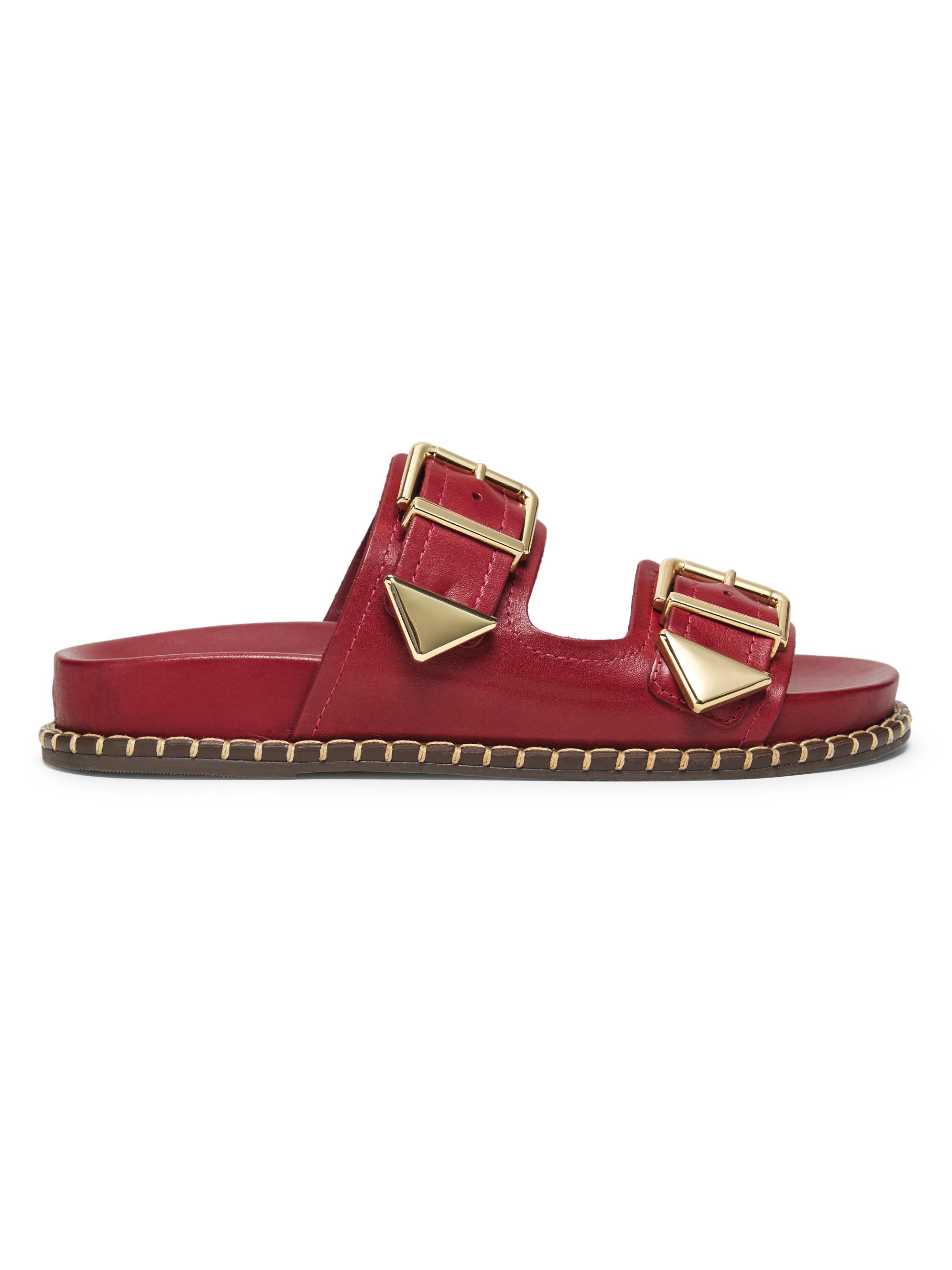 Schutz Women's Naomi Leather Buckle Sandals - Red Brown