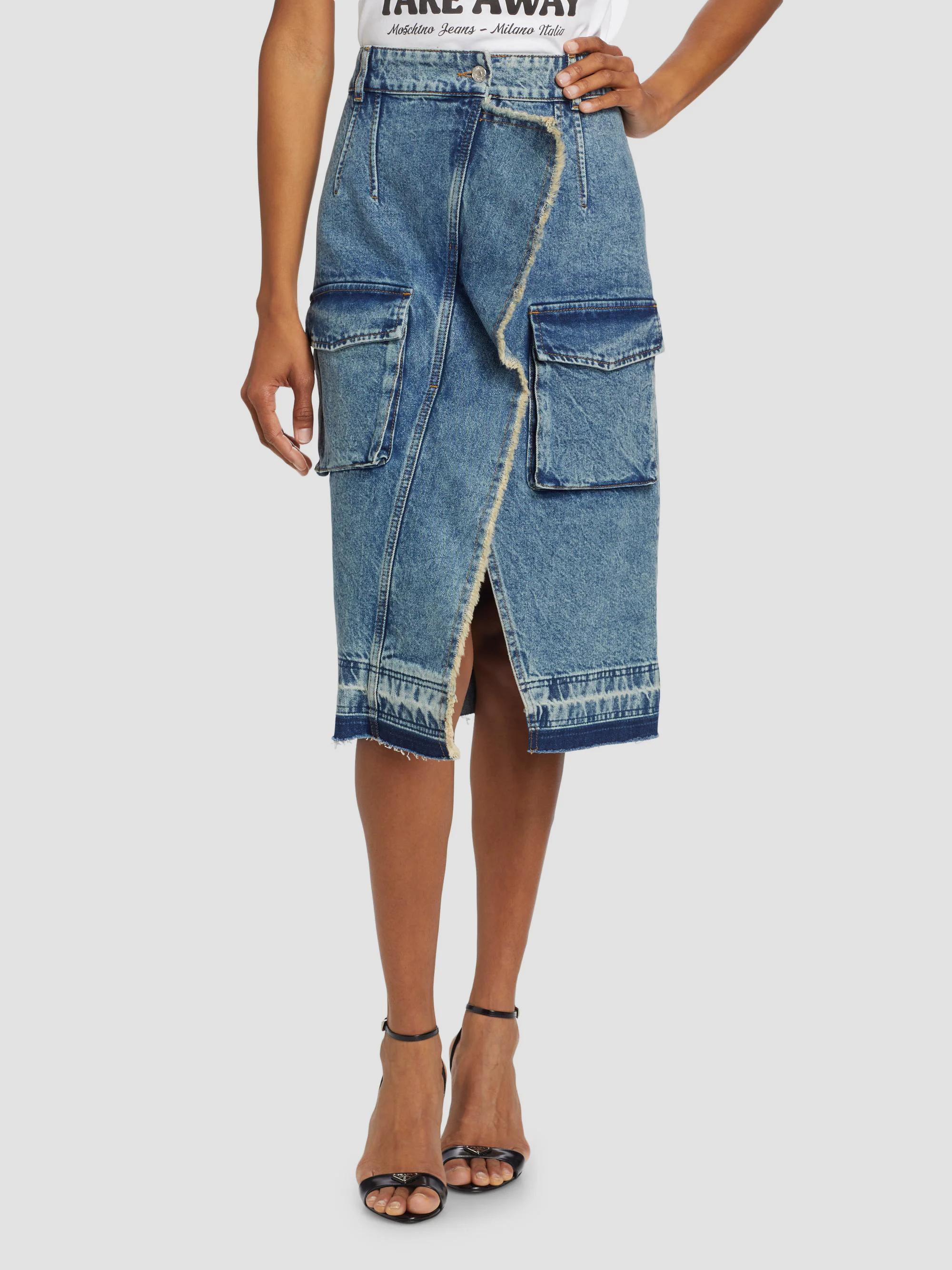 Moschino Jeans Ruffled Cargo Denim Midi-Skirt | Saks Fifth Avenue