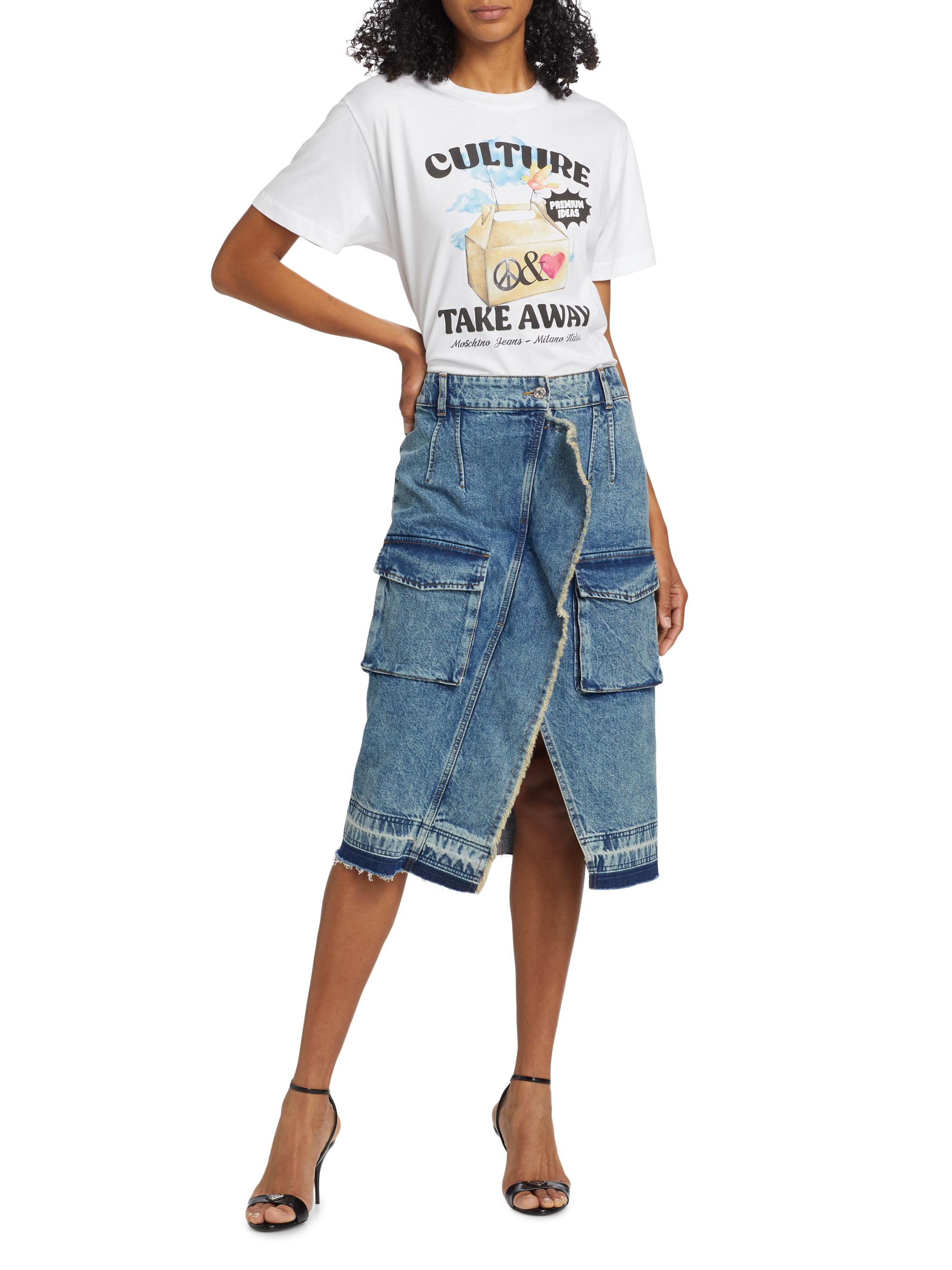 Moschino Jeans Ruffled Cargo Denim Midi-Skirt | Saks Fifth Avenue