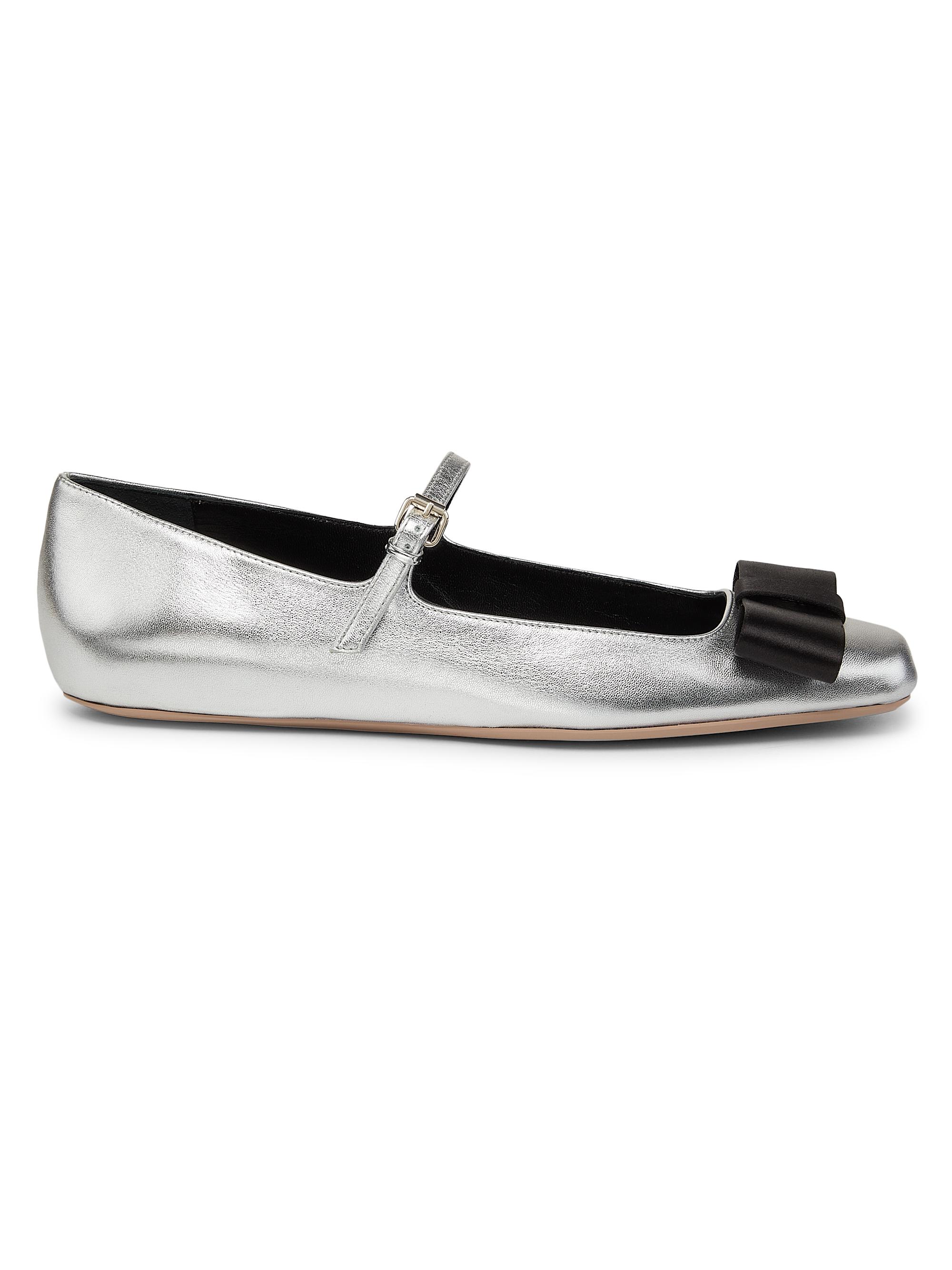 Giambattista Valli Women's Bow-Detailed Metallic Leather Ballerina Flats - Silver And Black