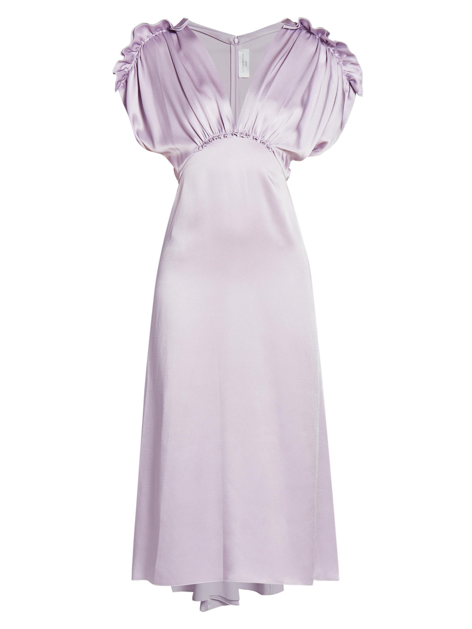 Victoria Beckham Women's Satin V-Neck Ruffled Midi-Dress - Petunia