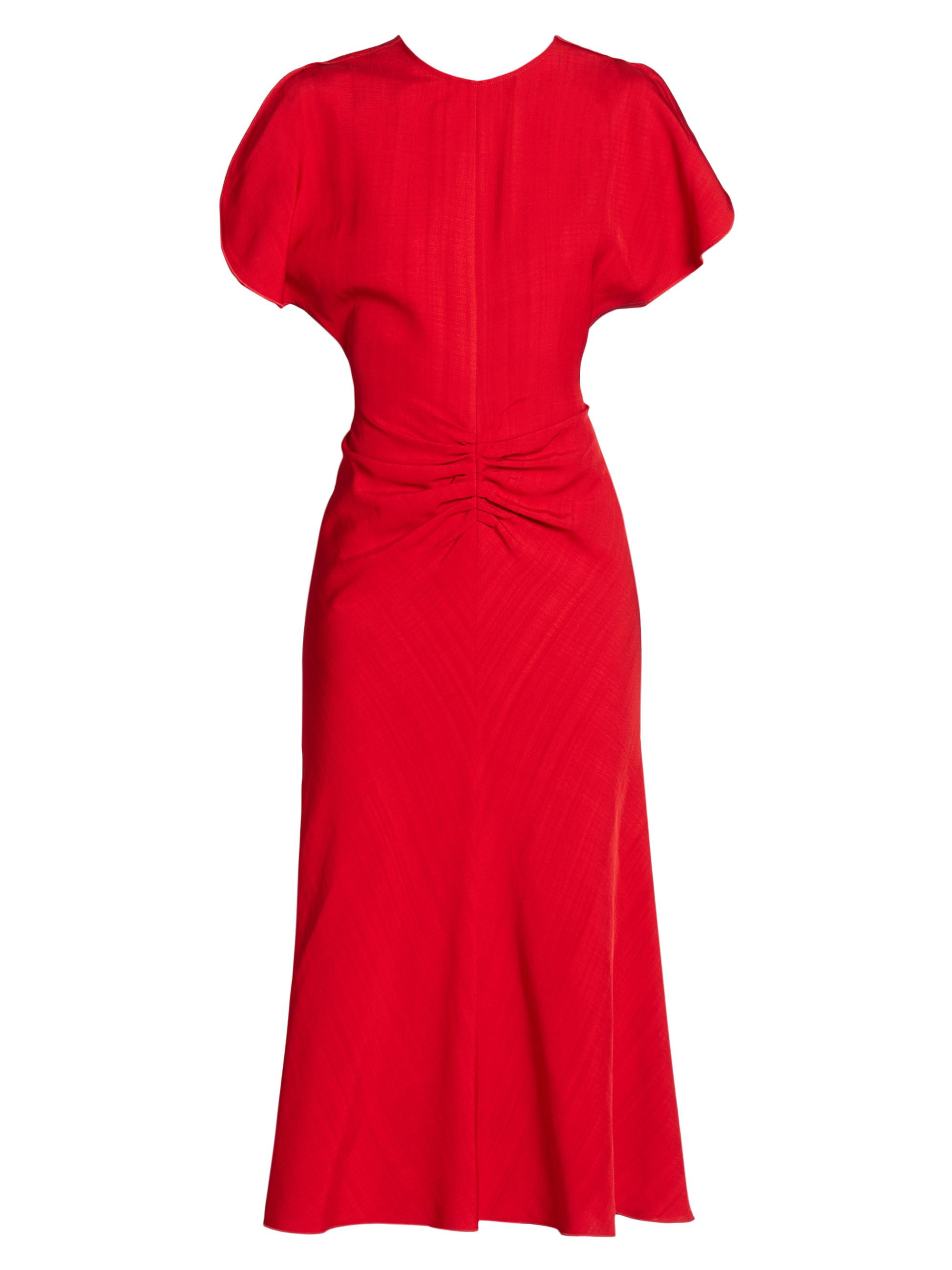Victoria Beckham Women's Gathered Waist Midi-Dress - Carmine