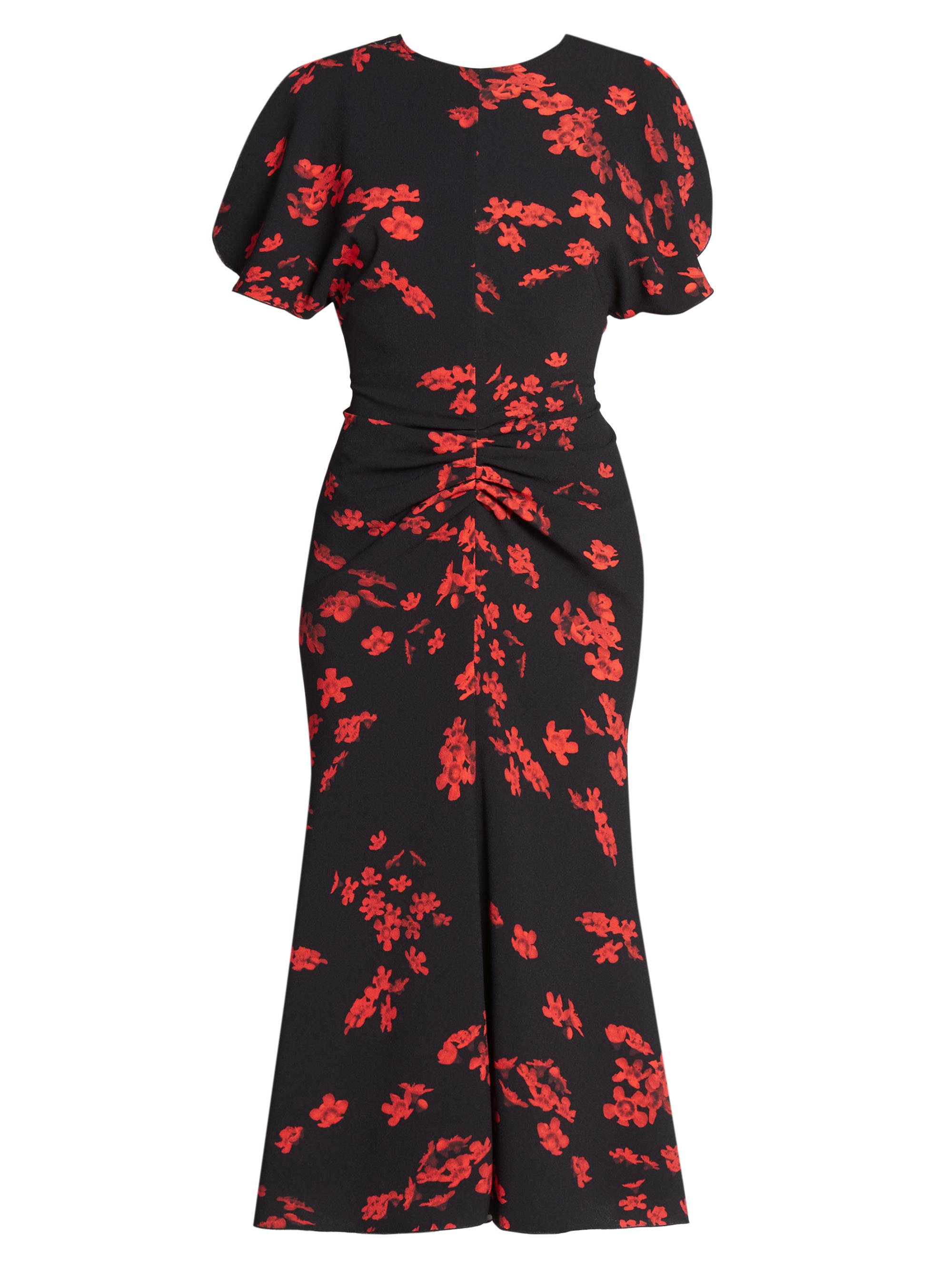 Victoria Beckham Women's Floral Gathered Waist Midi-Dress - Scifi Floral Black