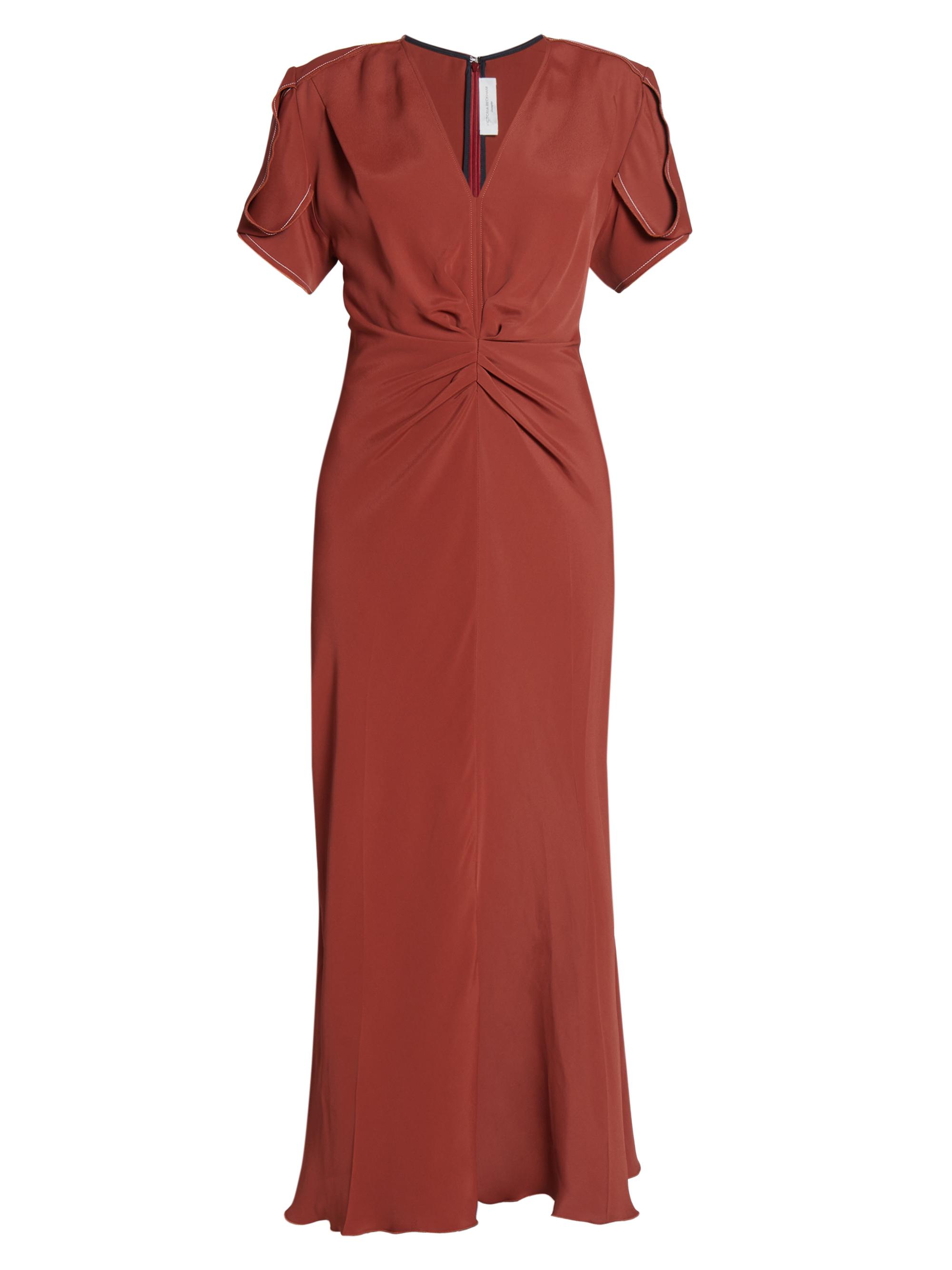 Victoria Beckham Women's Gathered V-Neck Midi-Dress - Russet