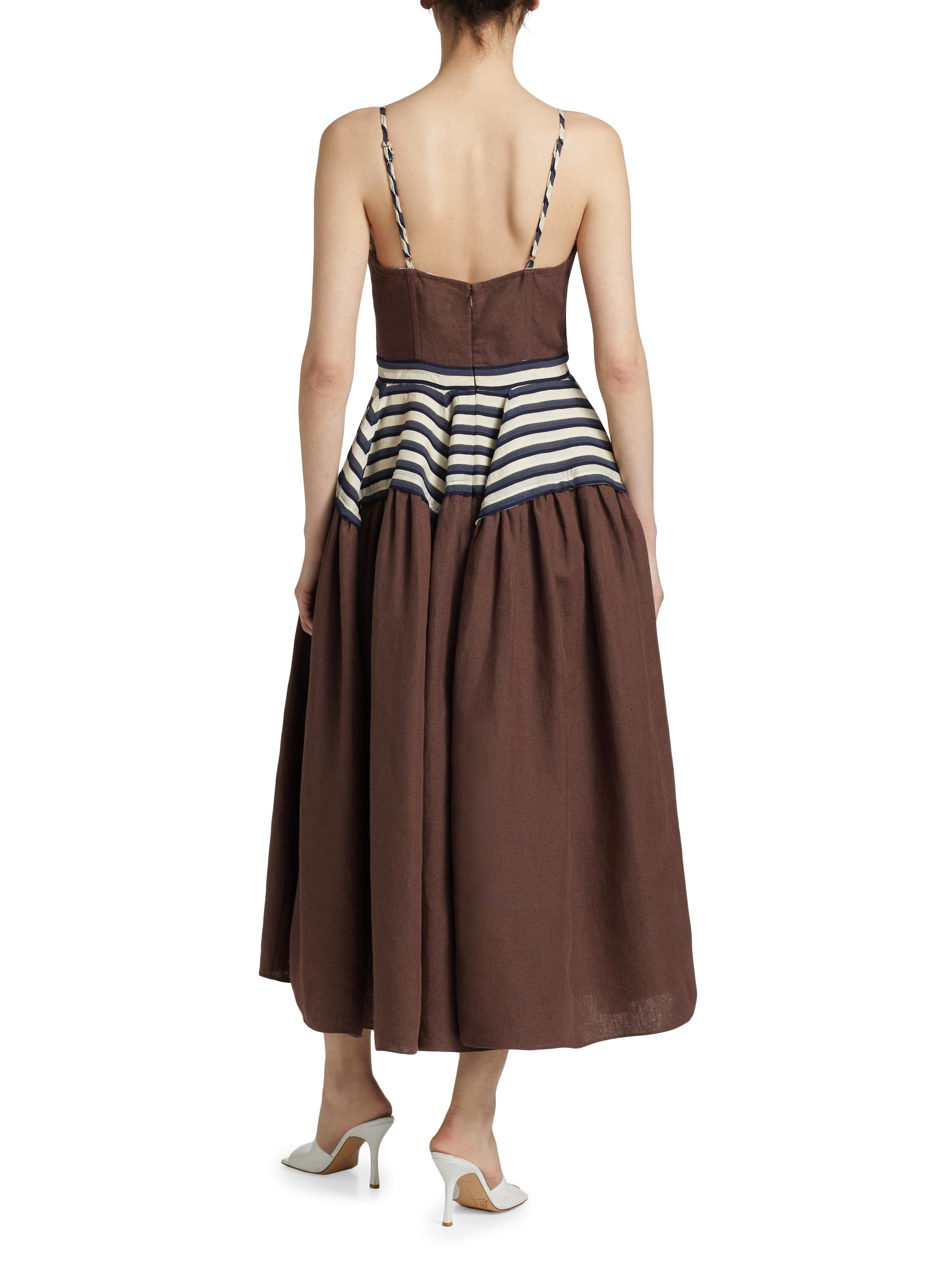 Rosie Assoulin Golden Afternoon Linen Striped Midi-Dress | Saks Fifth Avenue