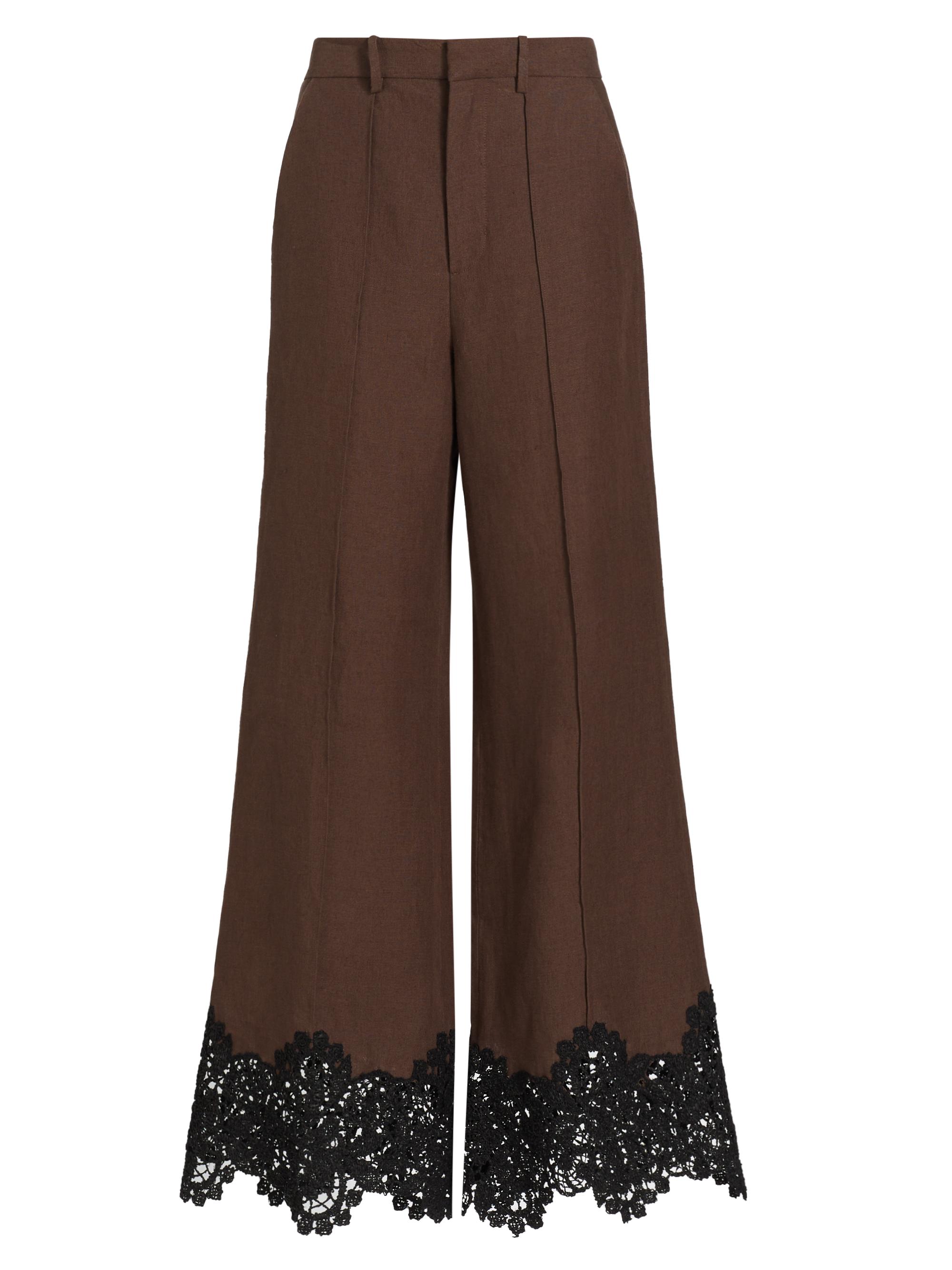 Rosie Assoulin Women's Linen Lace Flared Pants - Chocolate