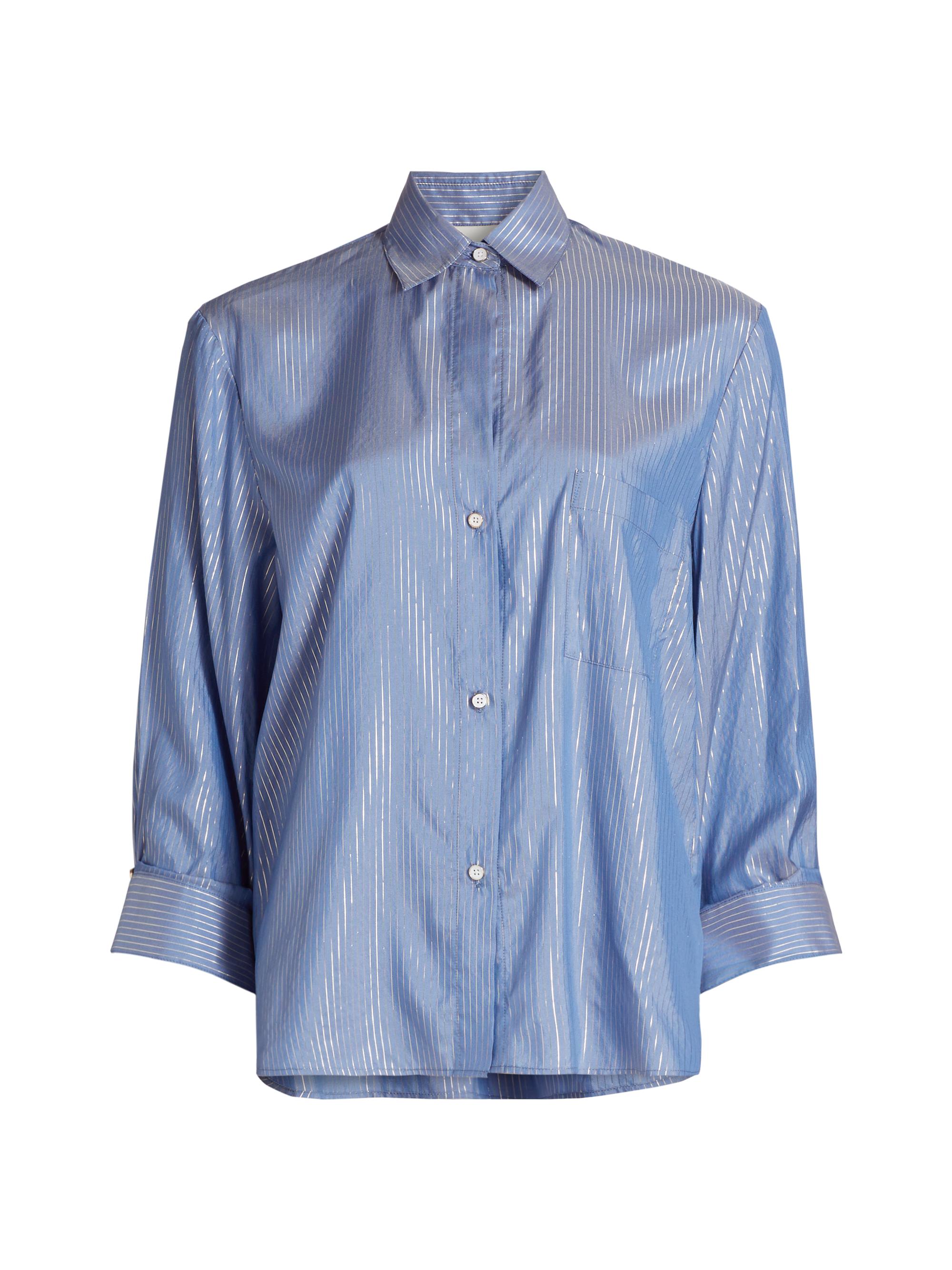 TWP Women's Metallic Pinstripe Silk Shirt - Indigo Gold