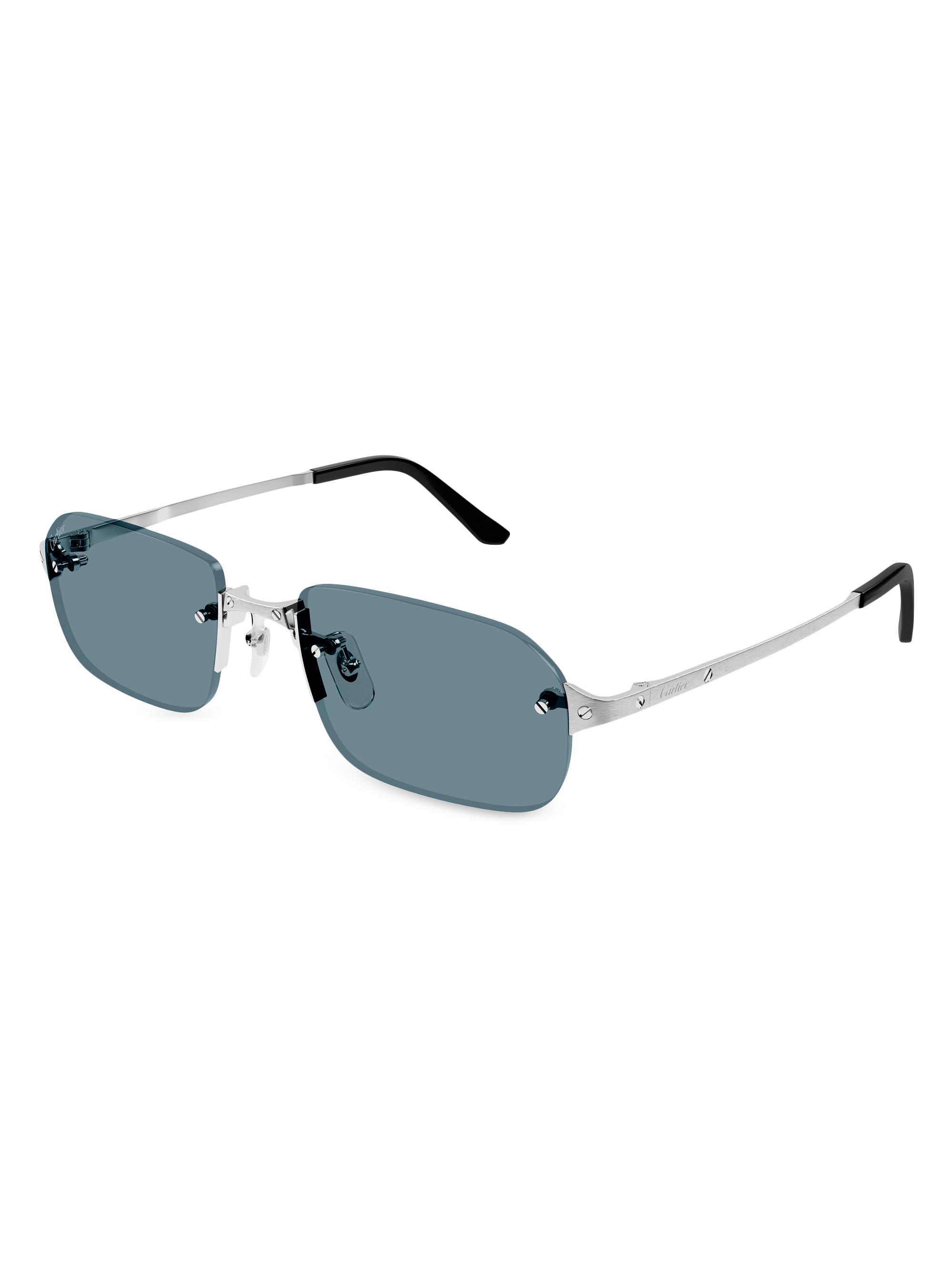 Cartier Men's Santos Classic 56MM Rectangular Sunglasses - Silver Blue