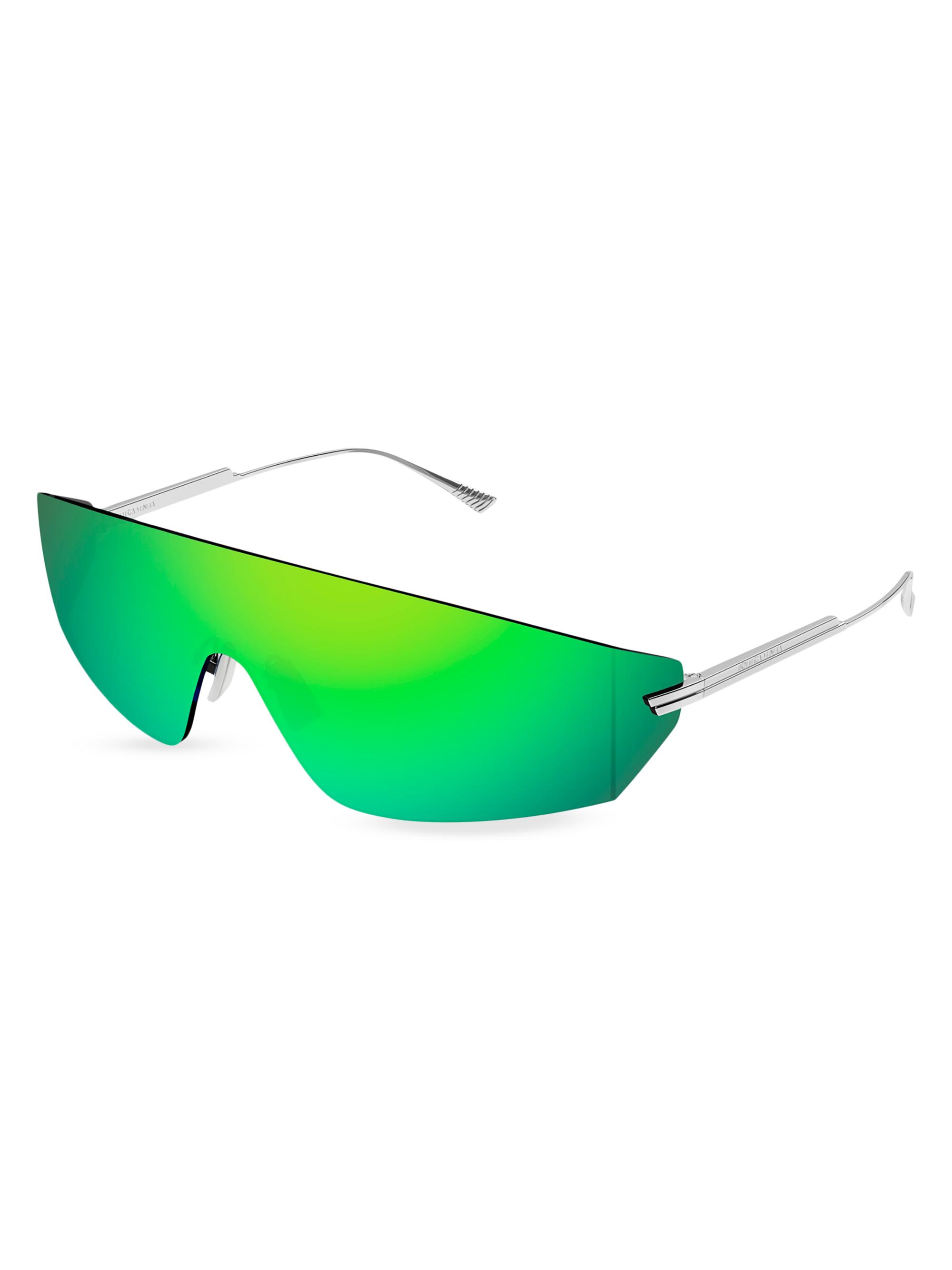 Bottega Veneta Men's Light Ribbon 99MM Mask Sunglasses - Silver Mirror Green