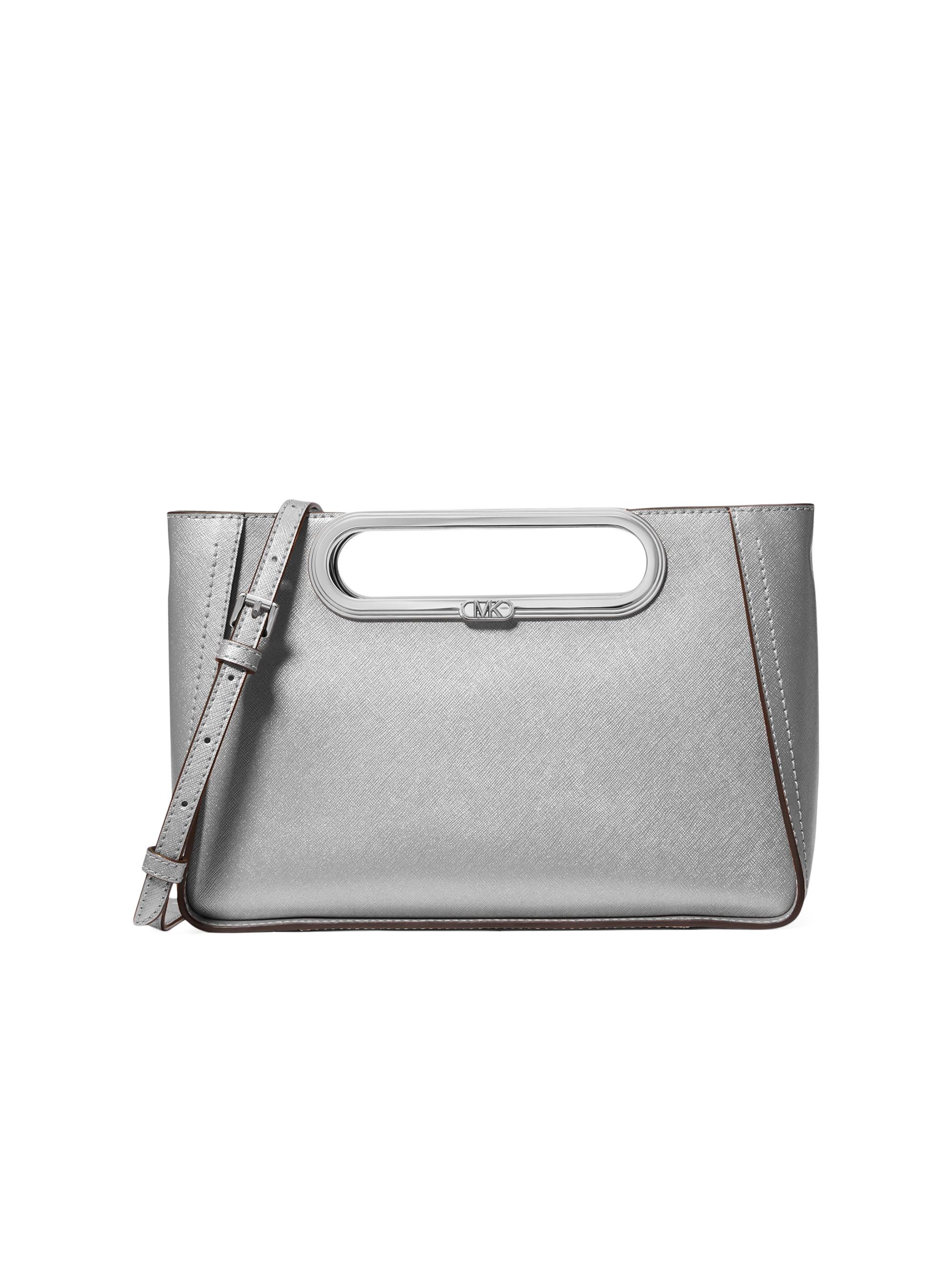 MICHAEL Michael Kors Women's Logo-Detailed Metallic Leather Convertible Crossbody Bag - Silver