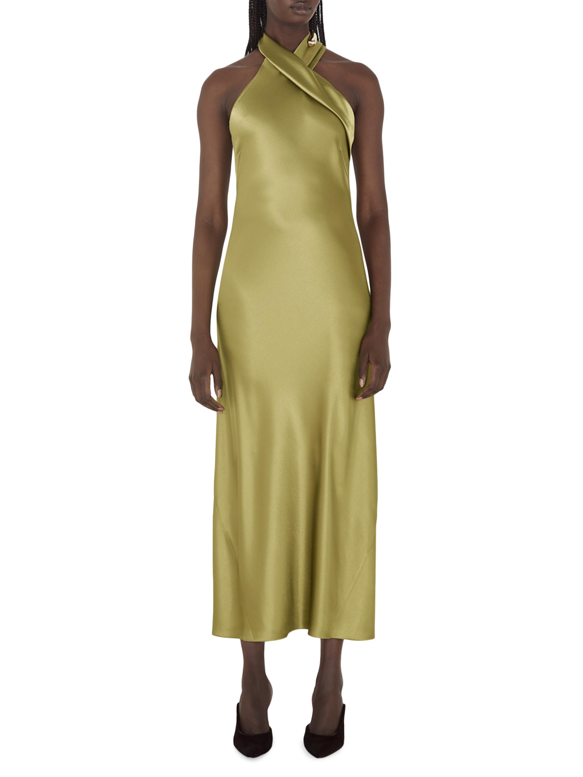 Galvan London Women's Pandora Satin Halterneck Midi-Dress - Olive