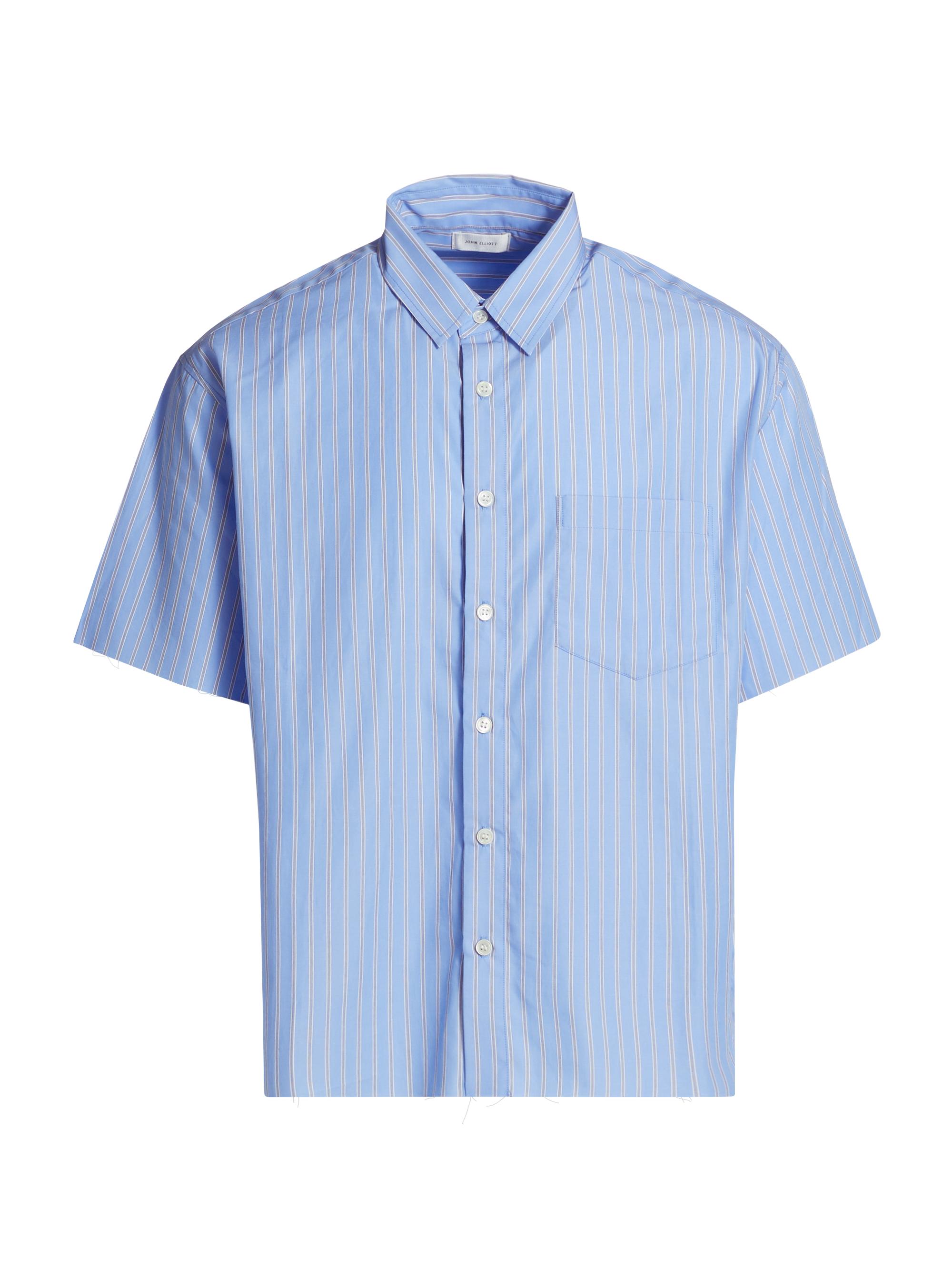 John Elliott Men's Striped Poplin Raw-Hem Shirt - Blue Black