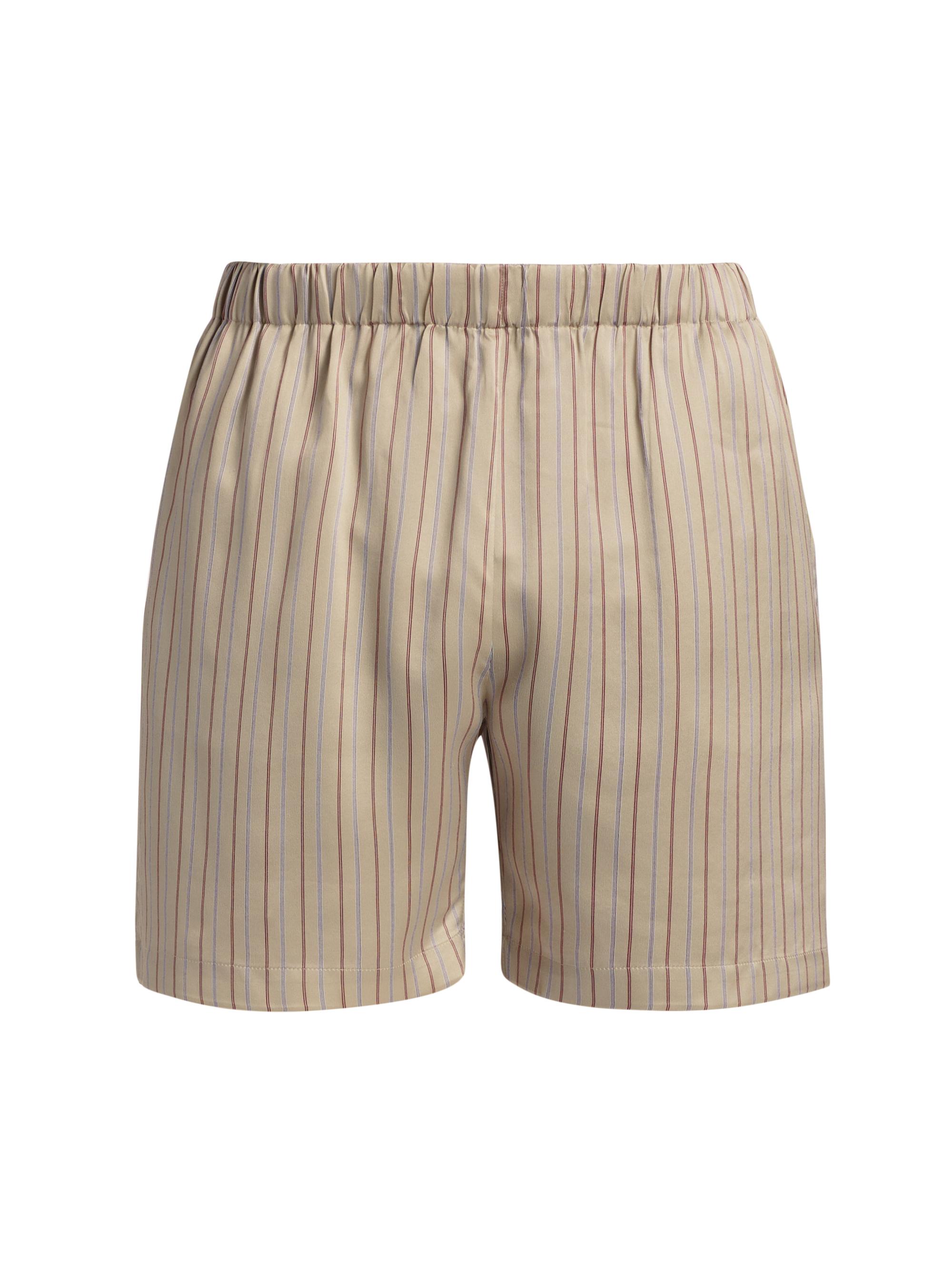 John Elliott Men's Striped Brushed Silk Shorts - Tan Burgundy
