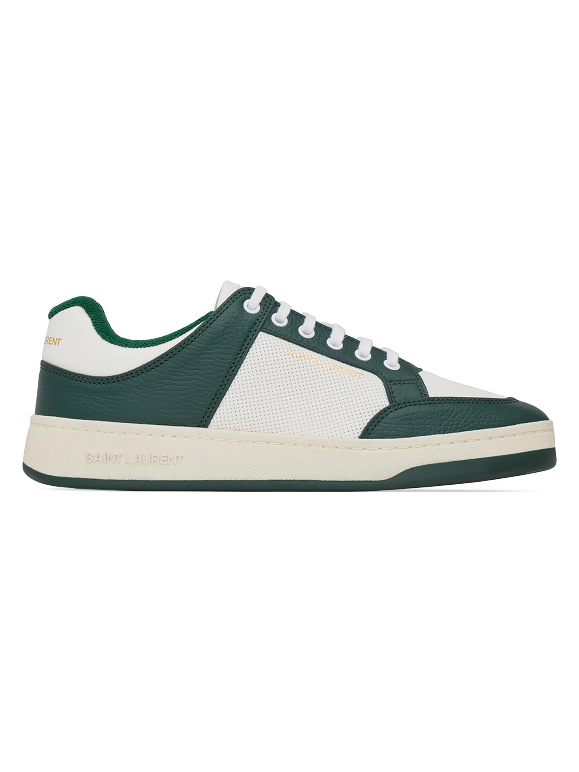 Saint Laurent Men's SL/61 Low-Top Sneakers in Grained Leather - White Dark Green