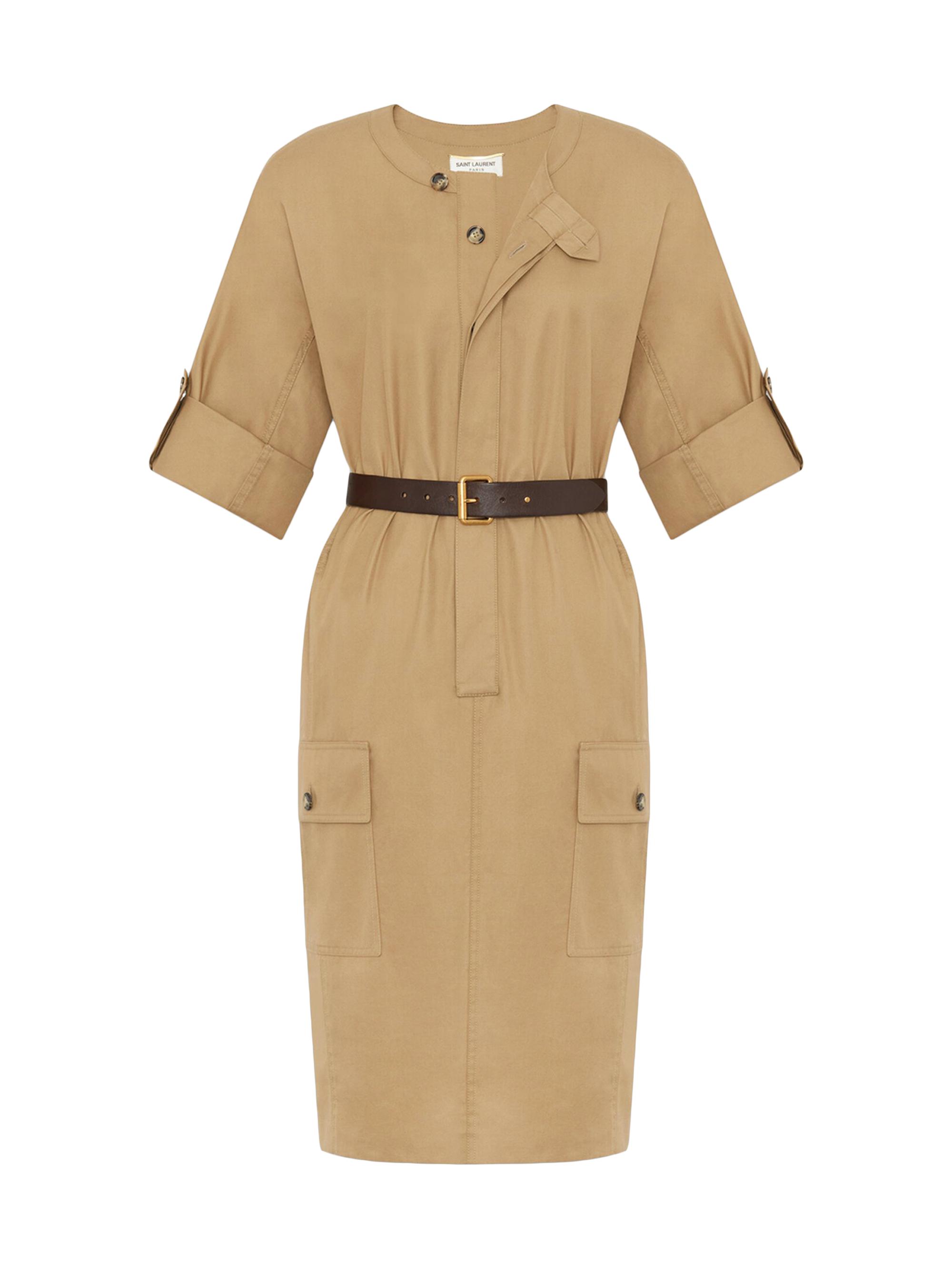 Saint Laurent Women's Dress in Cotton Twill - Beige Fonce