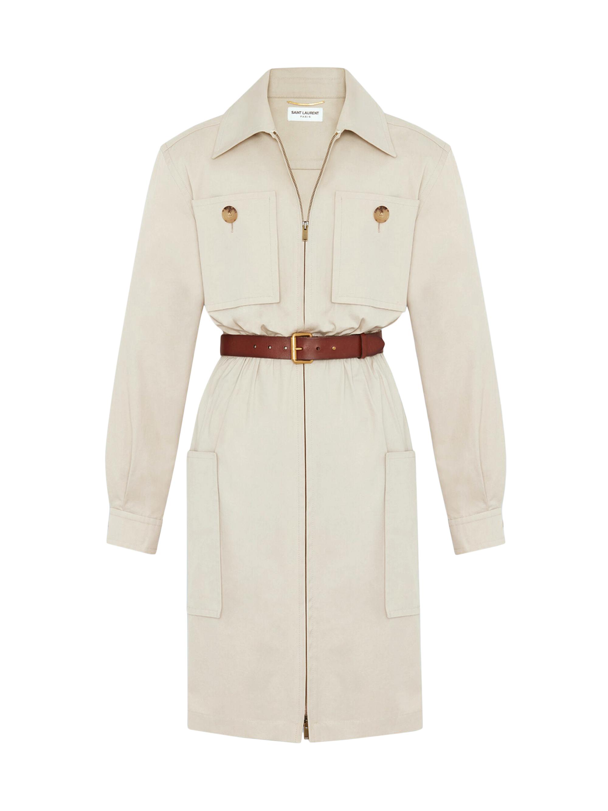 Saint Laurent Women's Saharienne Dress in Cotton Twill - Mastic Clair