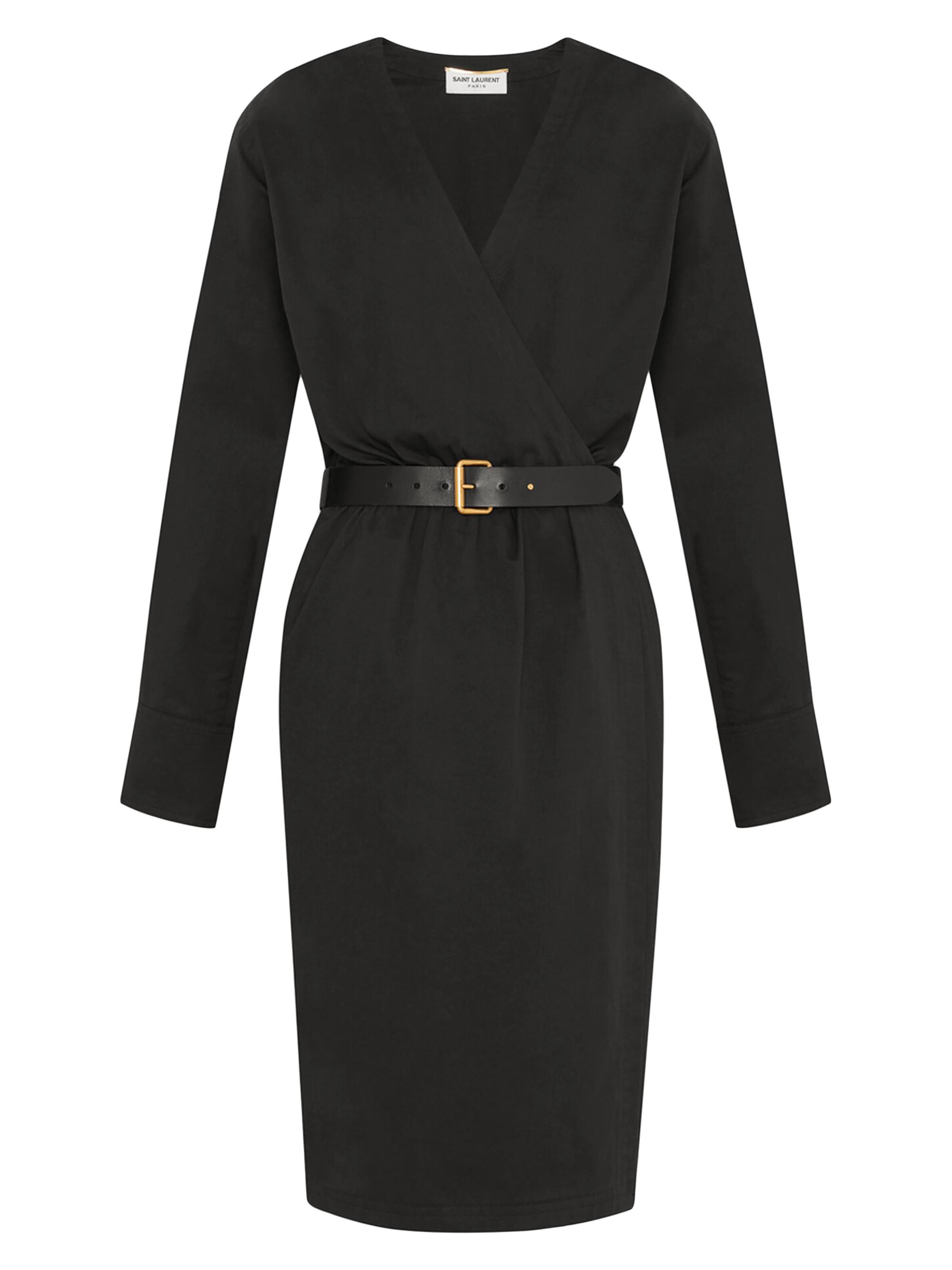 Saint Laurent Women's Wrap Dress in Cotton Linen Twill - Black