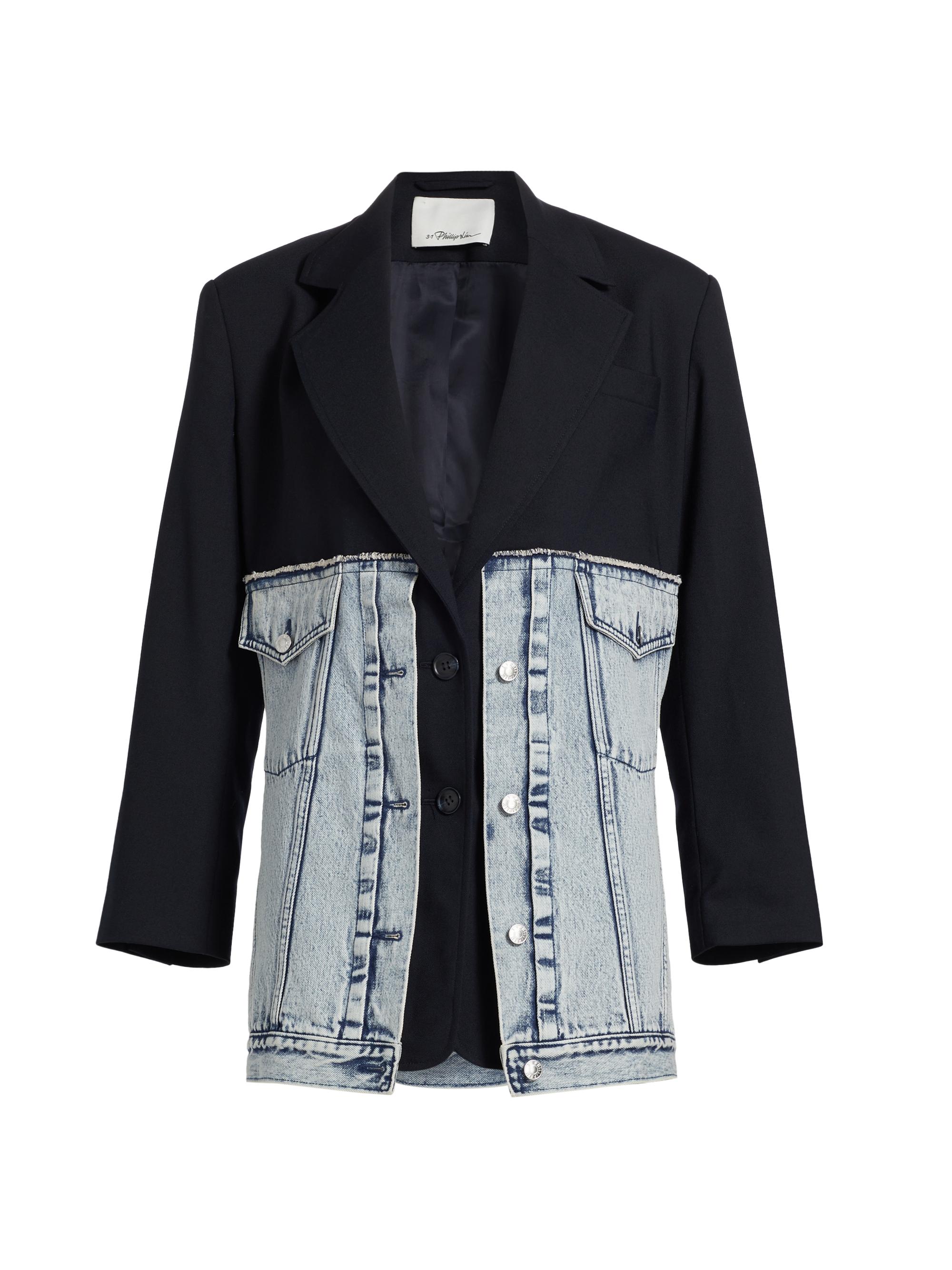 3.1 Phillip Lim Women's Hybird Mixed-Media Denim Oversized Blazer - Malibu Blue